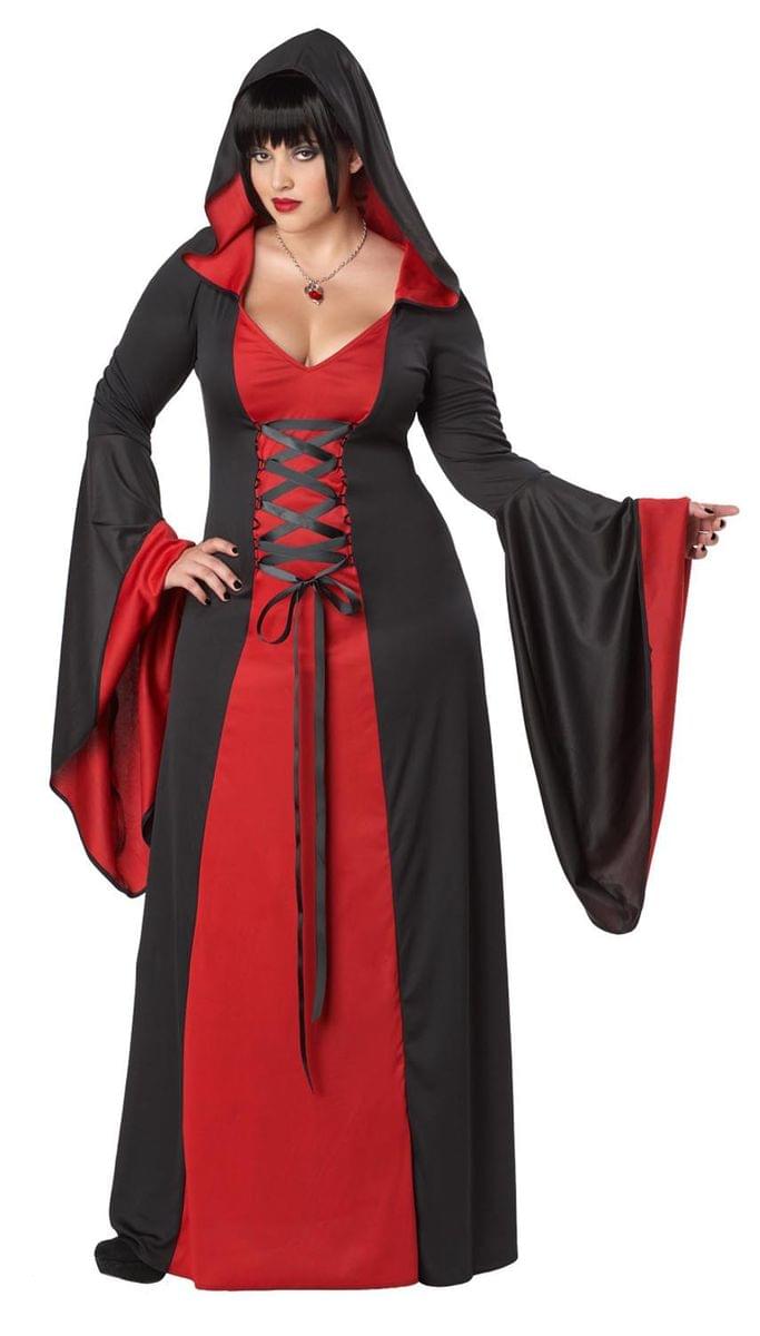Deluxe Gothic Red Hooded Robe Dress Costume Adult Plus