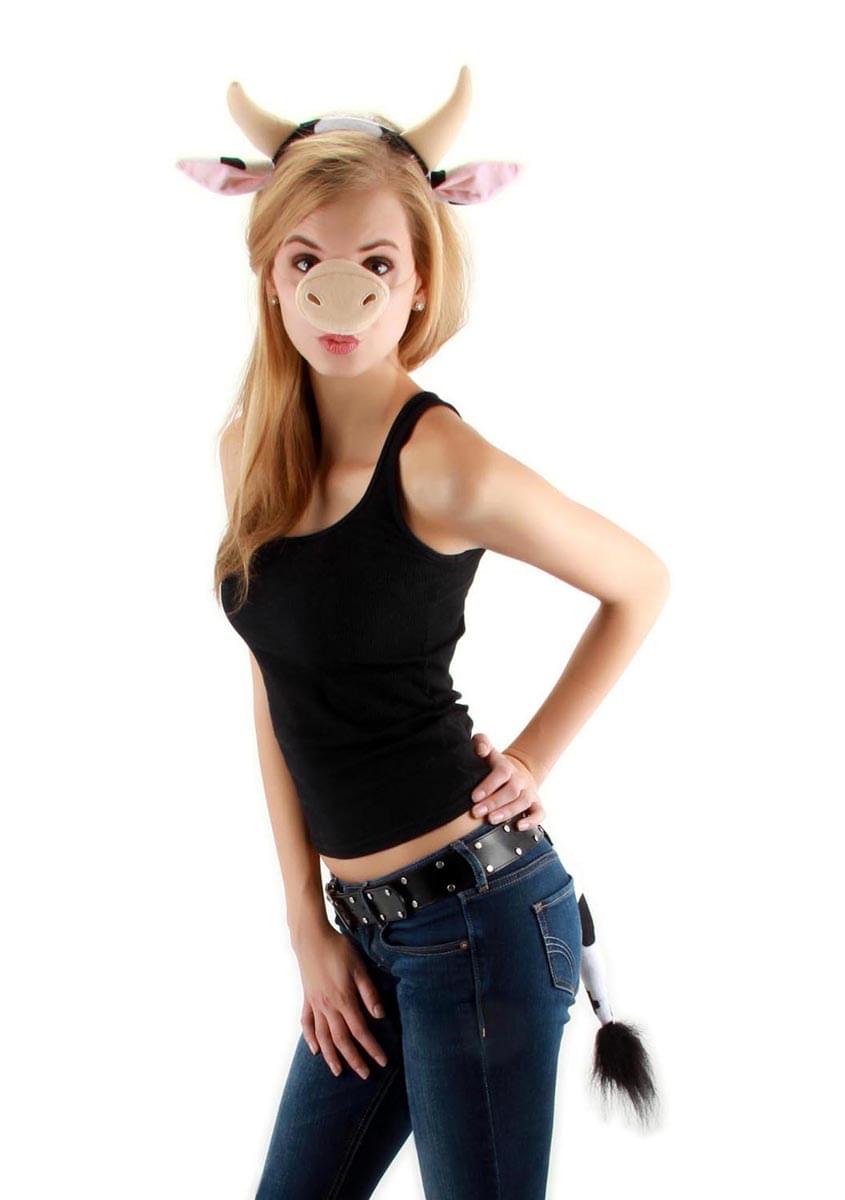 Cow Headband Nose & Tail Costume Accessory Kit Adult