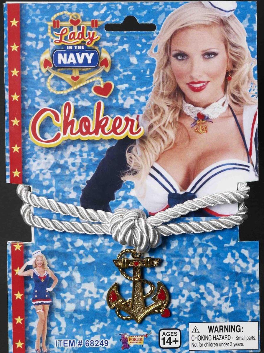 Lady In The Navy White Rope With Gold Anchor Costume Choker