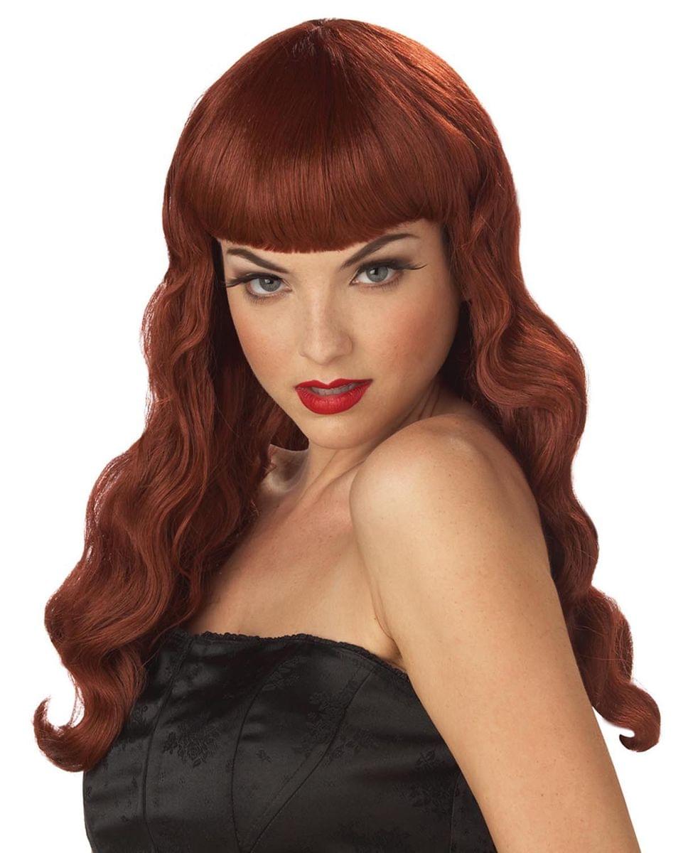 Red Auburn Pin Up Girl Long Costume Wig Adult