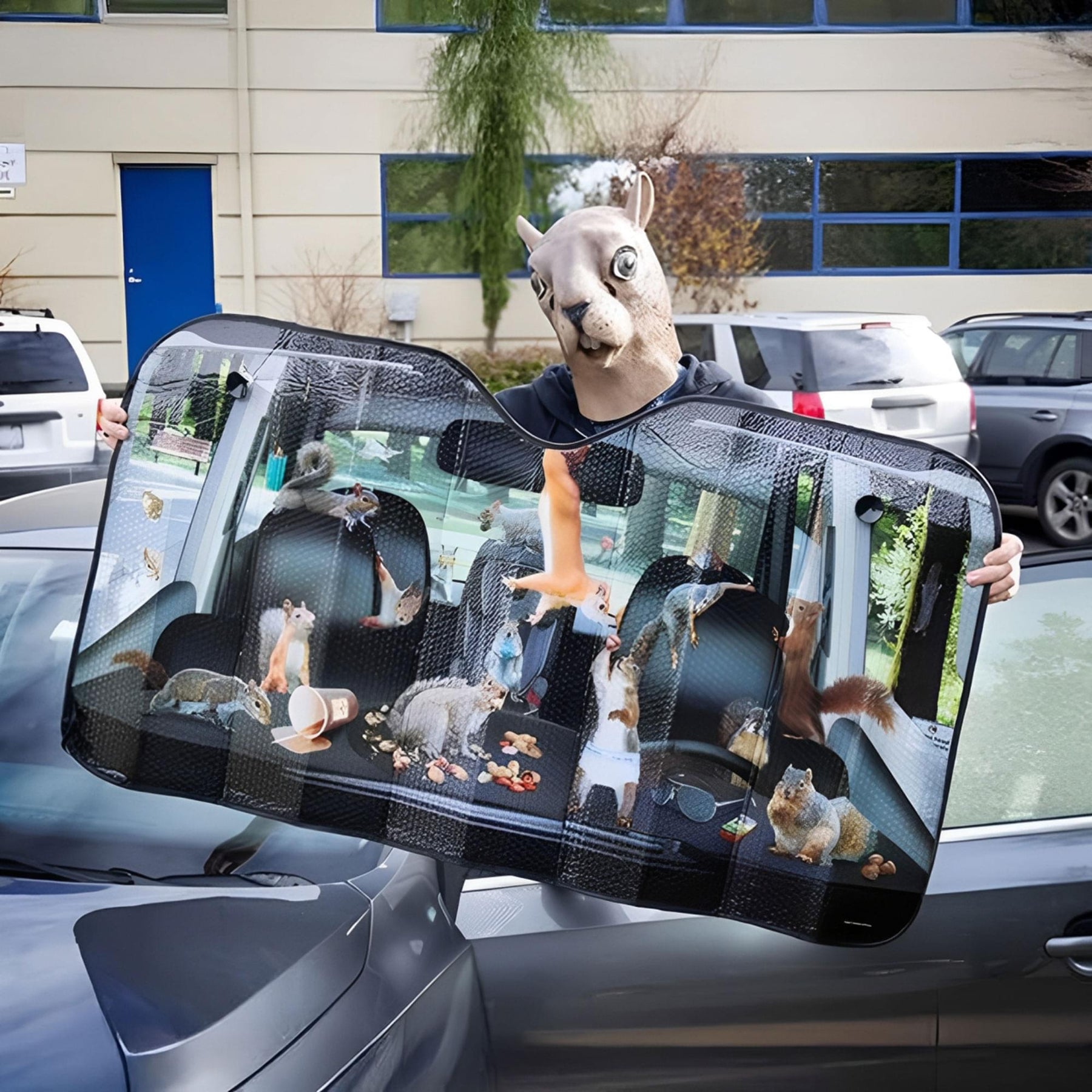 Car Full of Squirrels 50" x 27-1/2" Auto Sunshade