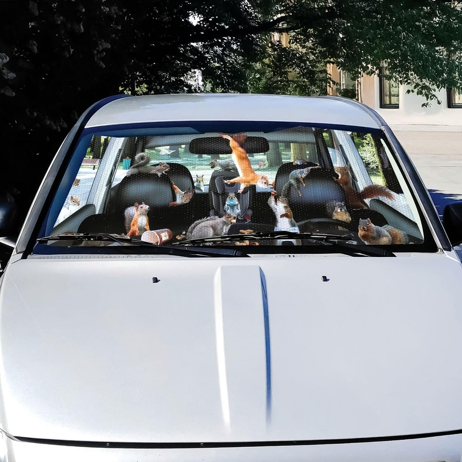 Car Full of Squirrels 50" x 27-1/2" Auto Sunshade