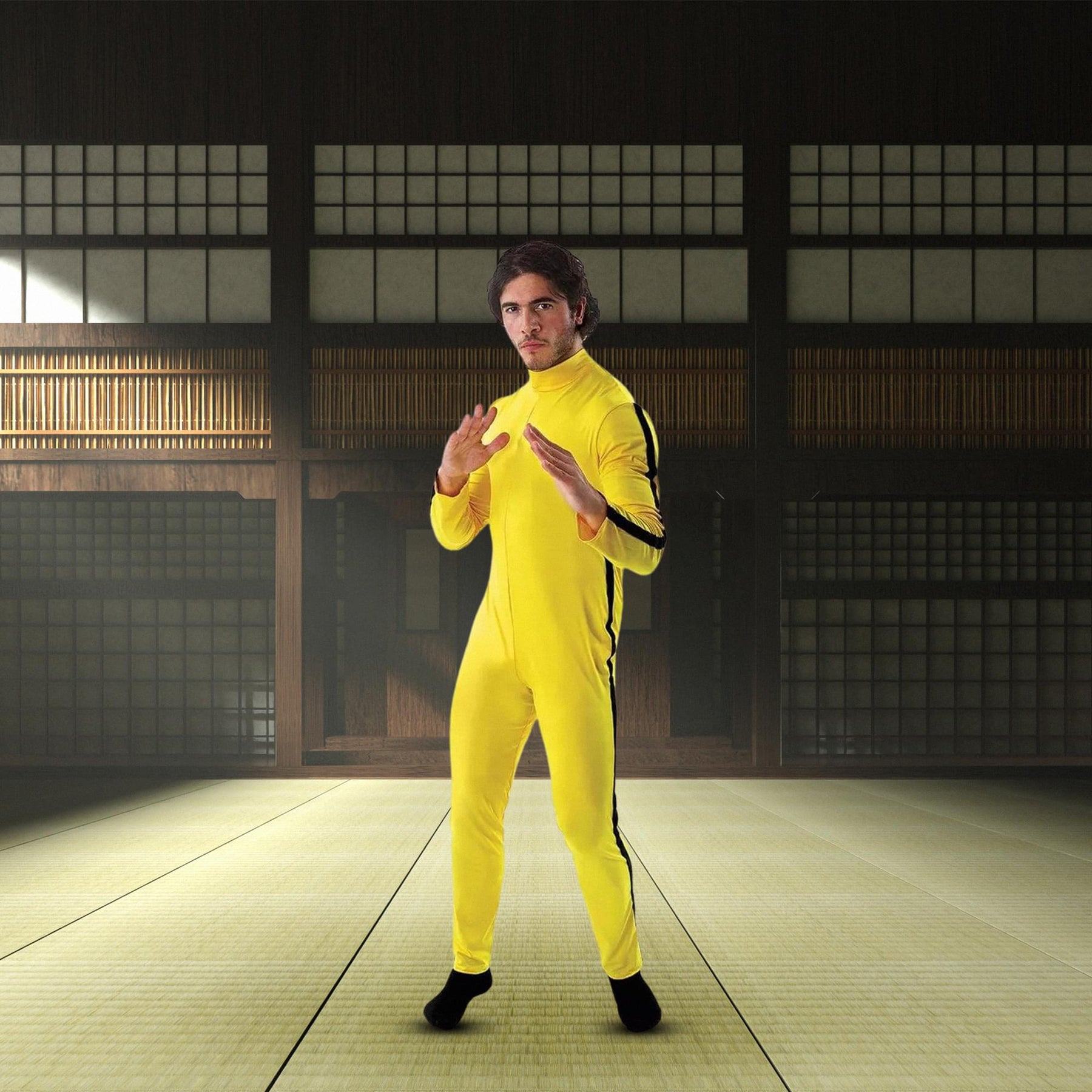 Martial Artist Men's Costume Yellow Jumpsuit