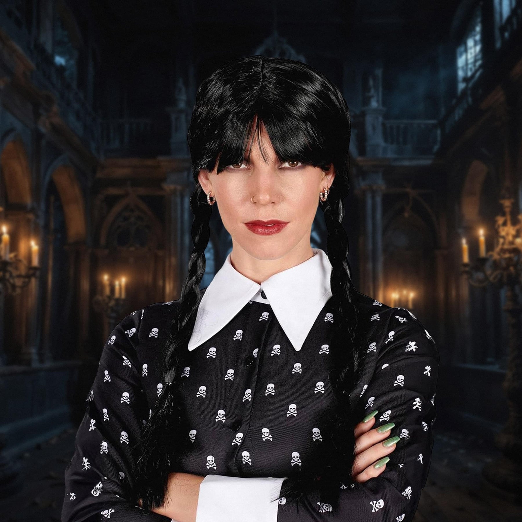 Gothic Girl Black Braided Black Adult Costume Wig
