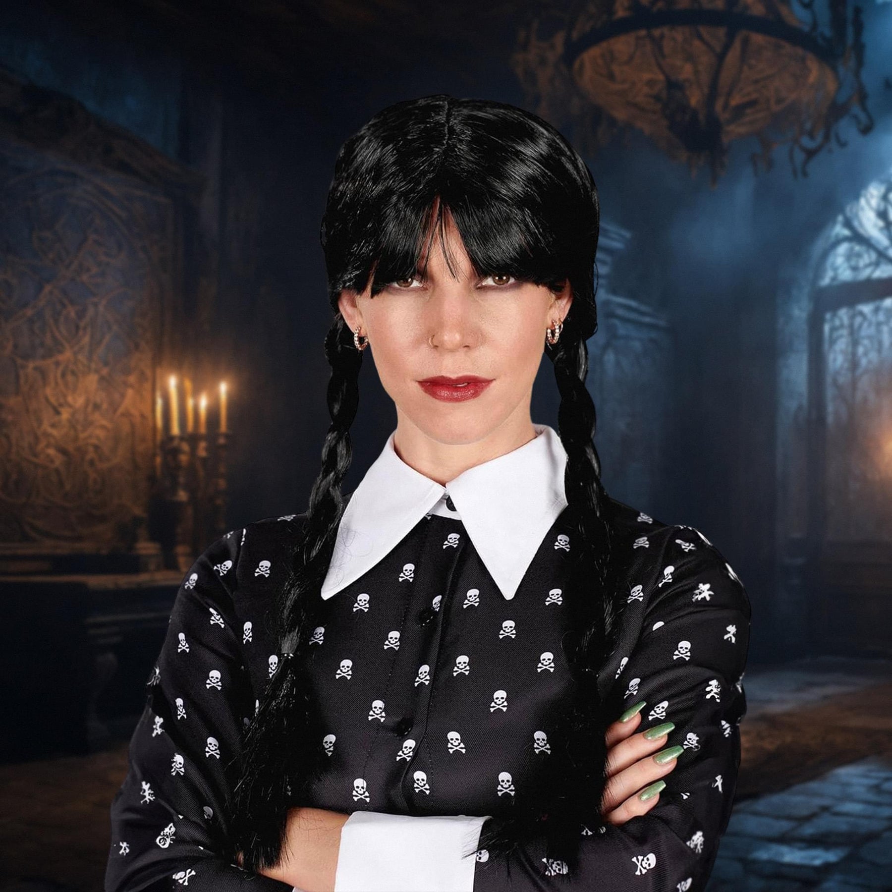 Gothic Girl Black Braided Black Adult Costume Wig