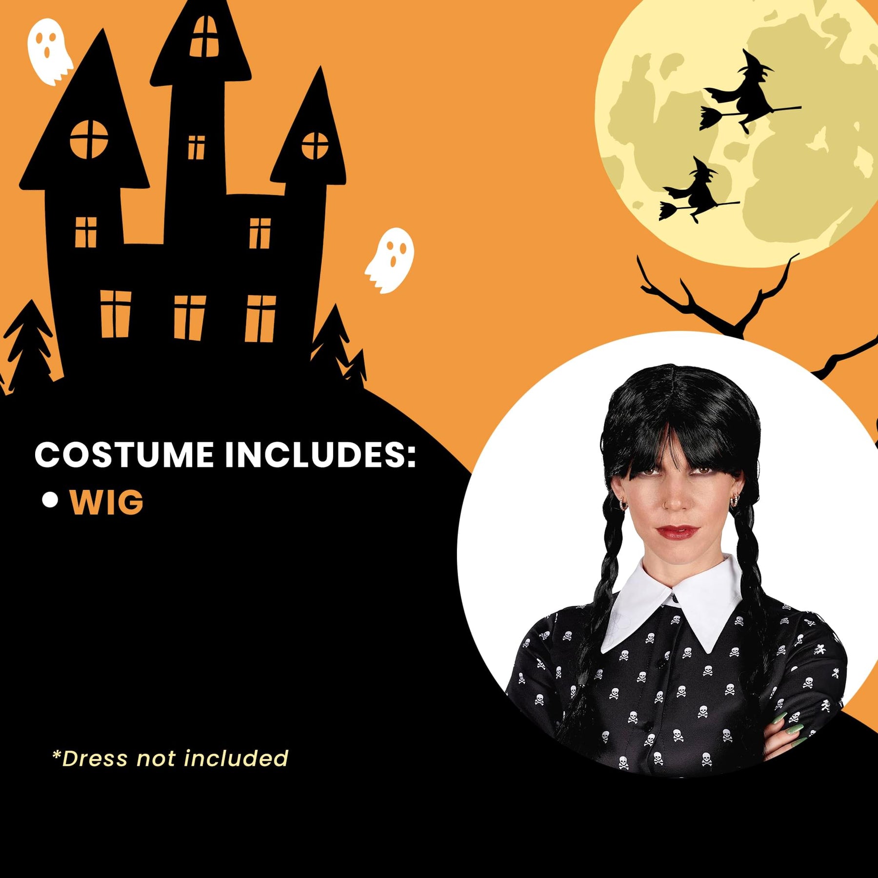 Gothic Girl Black Braided Black Adult Costume Wig