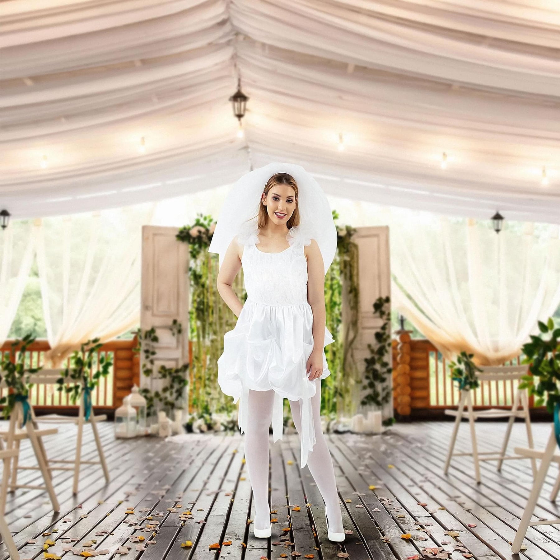 80's Bride White Wedding Dress Adult Costume