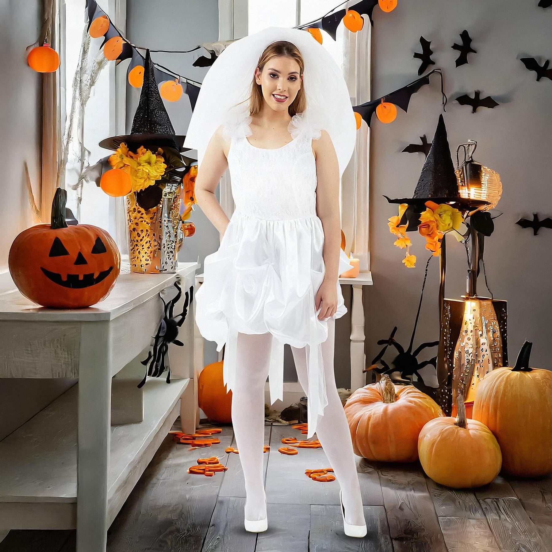 80's Bride White Wedding Dress Adult Costume
