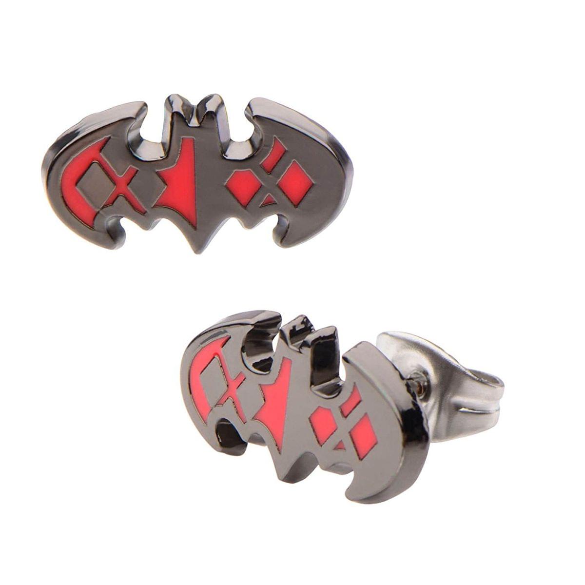 Batman Harley Quinn Logo Bat Shaped Stainless Steel Stud Earrings