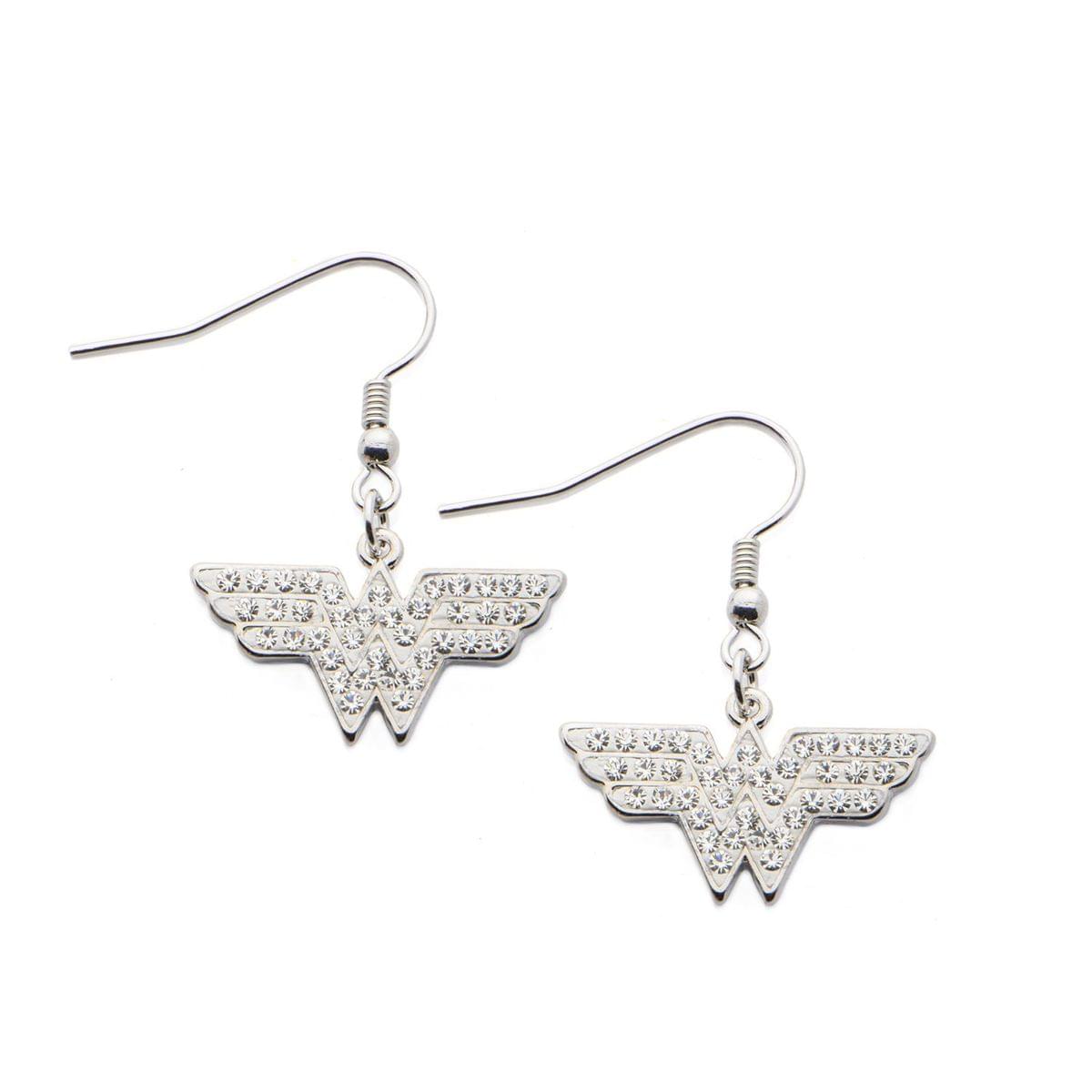 Wonder Woman Logo w/ Gems Stainless Steel Dangle Earrings