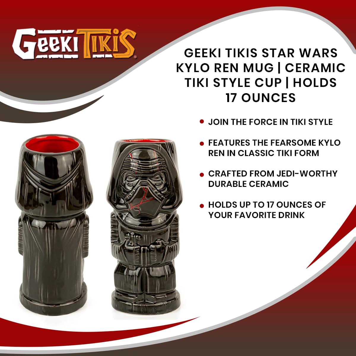 Geeki Tikis Star Wars Kylo Ren Mug | Ceramic Tiki Style Cup | Holds 17 Ounces