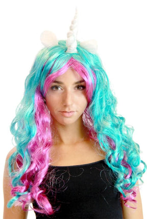 Deluxe Unicorn Costume Wig With Ears Adult: Blue & Purple/Princess