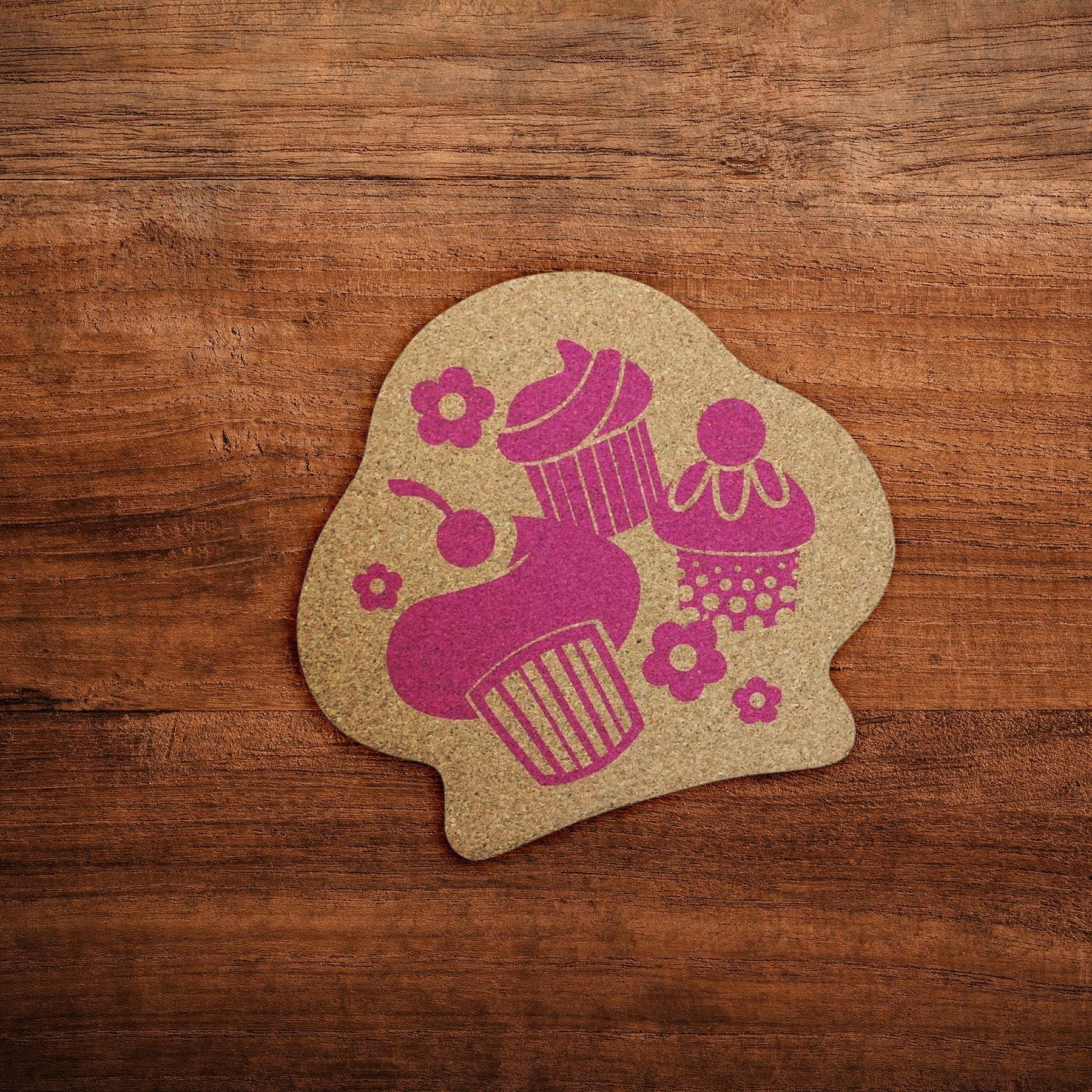Single Retro Cork Drink Coaster - Cupcake Cluster