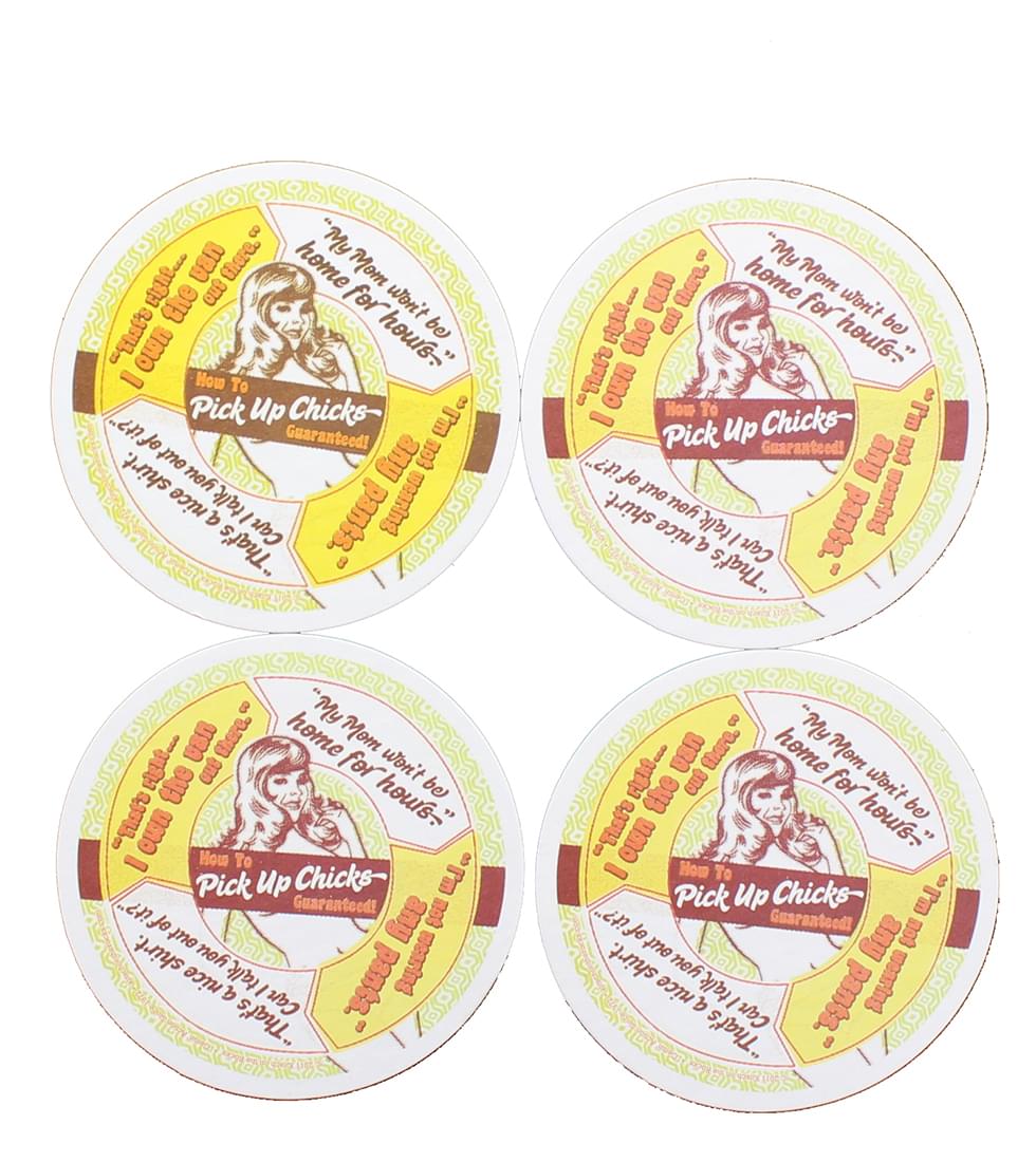 Kitsch on the Rocks Retro Cork Coaster Set - Pick Up Chicks - Set of 4