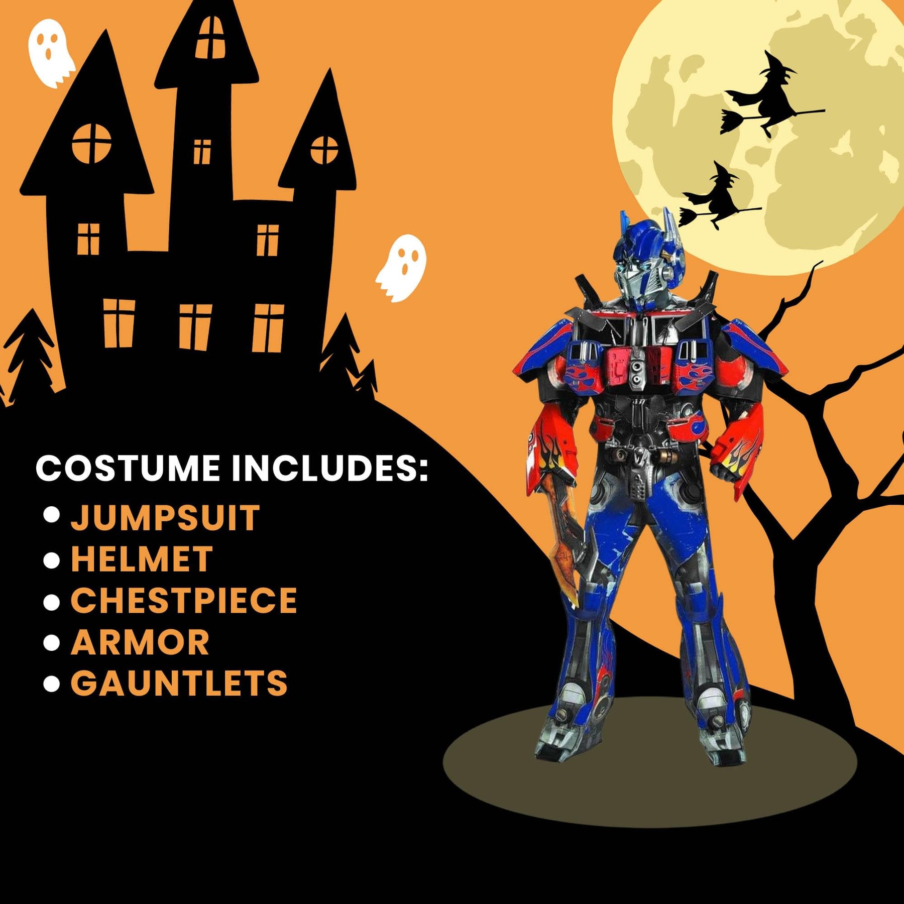 Transformers Optimus Prime Theatrical Costume w/Vacuform Helmet & Light Up Eyes Adult X-Large 42-46