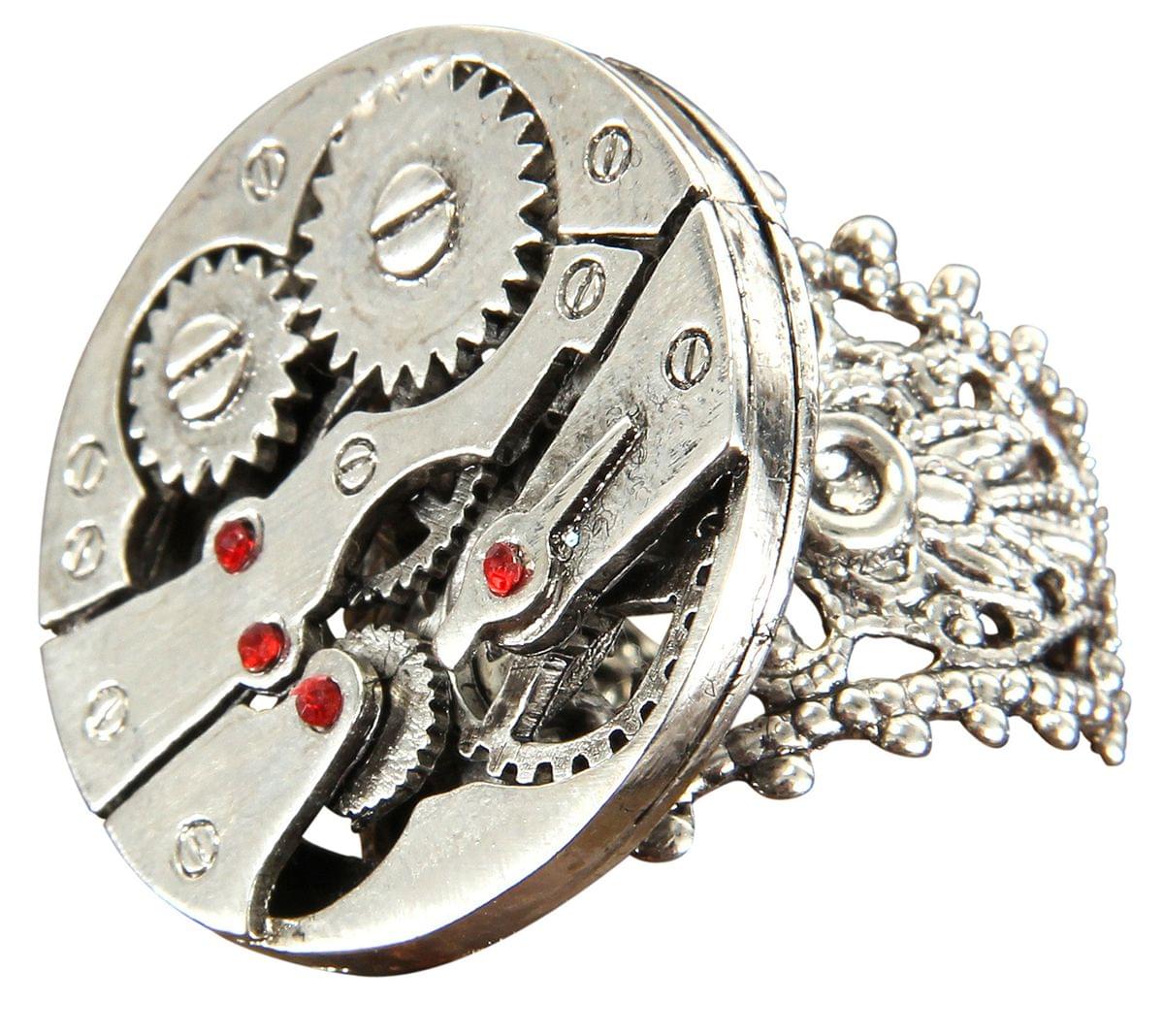 Steampunk Watch Gears Silver Costume Ring Adult
