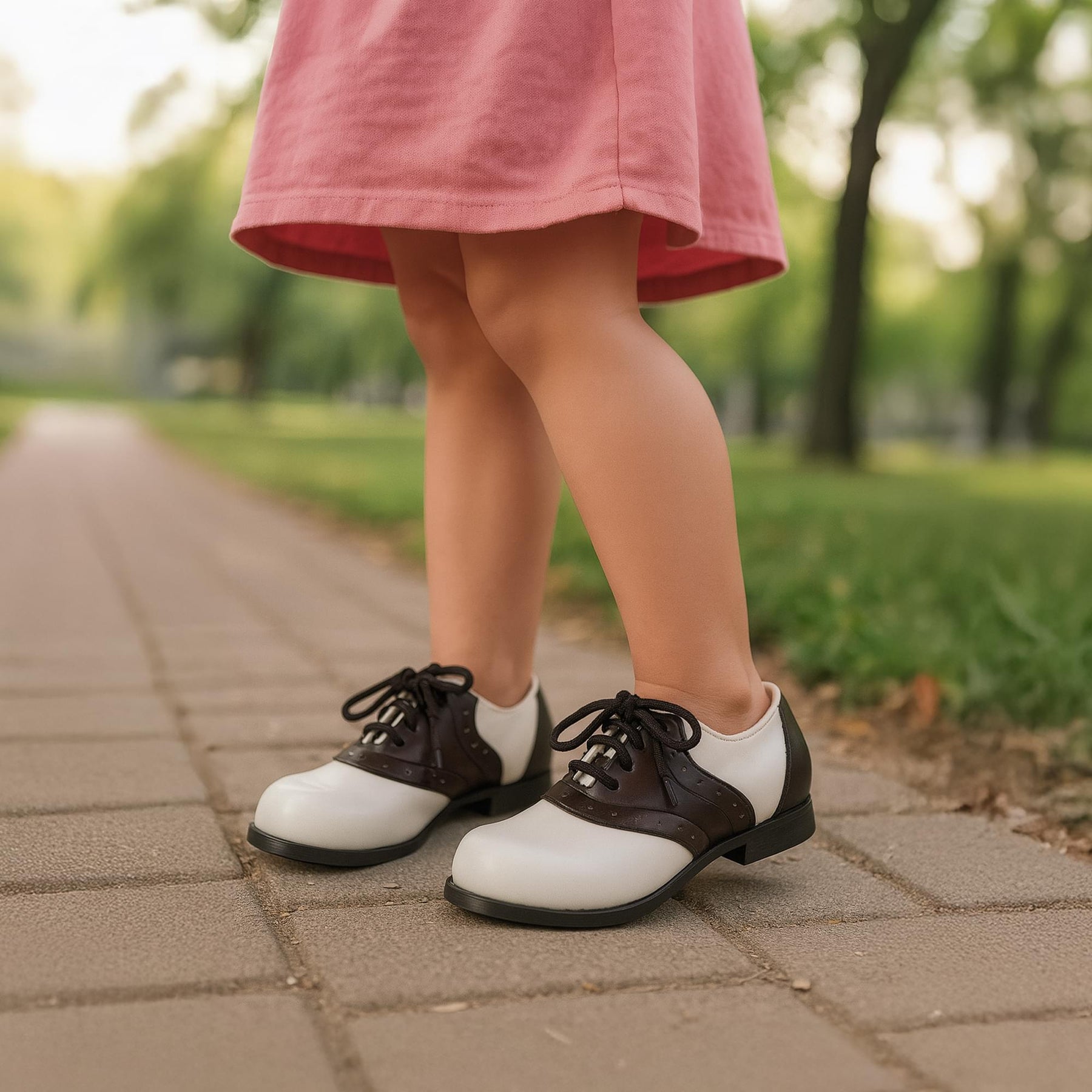 Saddle Shoe 1" Heel Child Shoes, White/Black