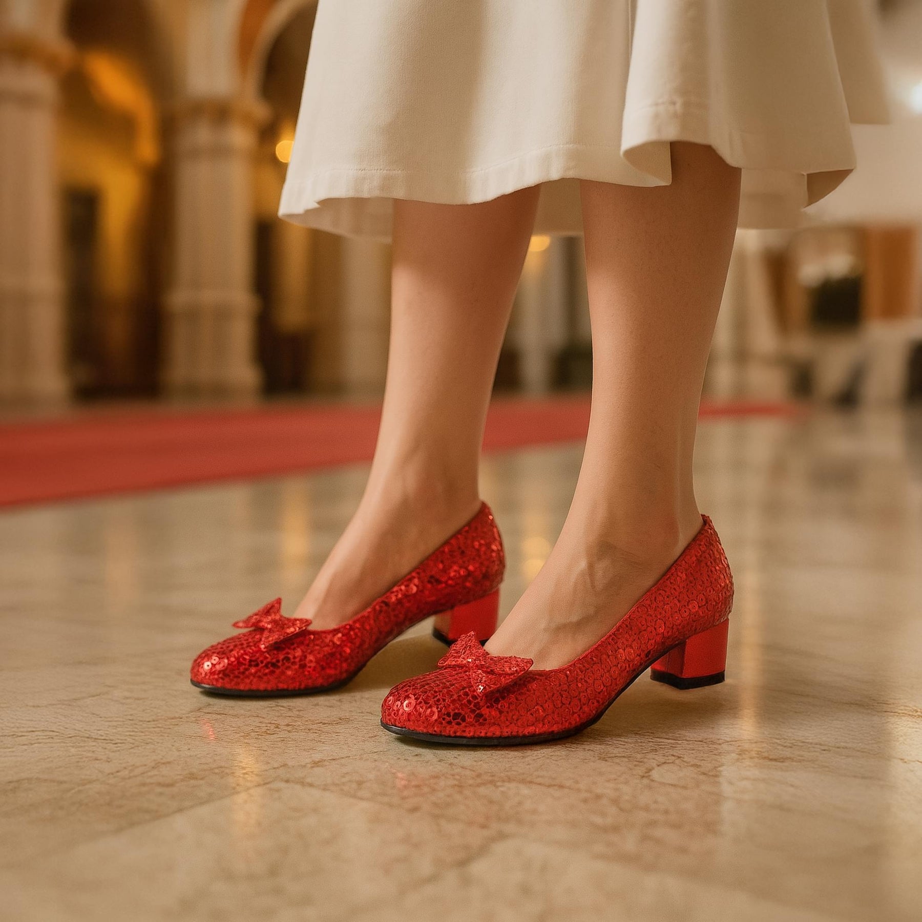 1" Heel Sequined Red Slipper Shoe Child