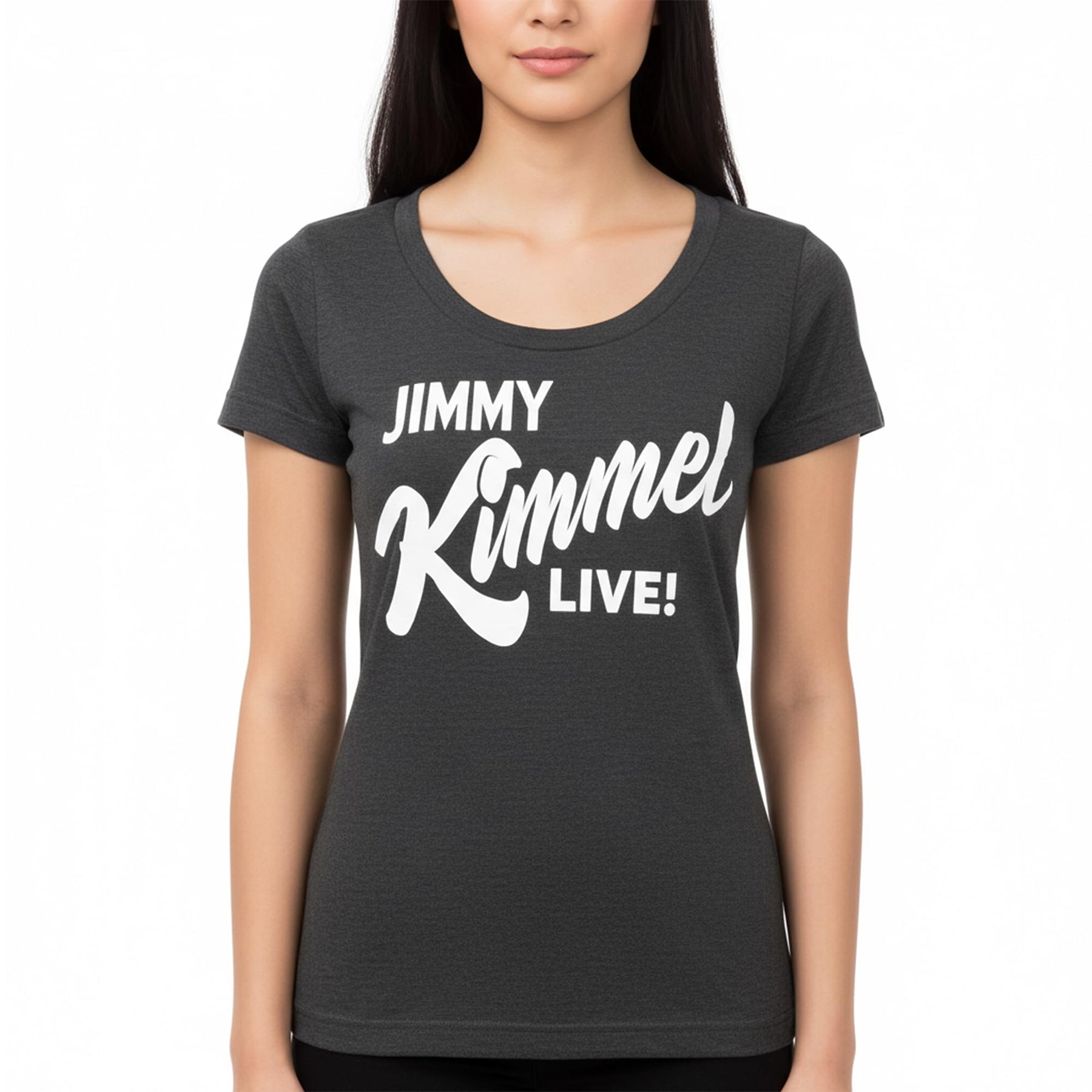Jimmy Kimmel Live! Hollywood Heather Charcoal Scoop Neck Tee Shirt Adult