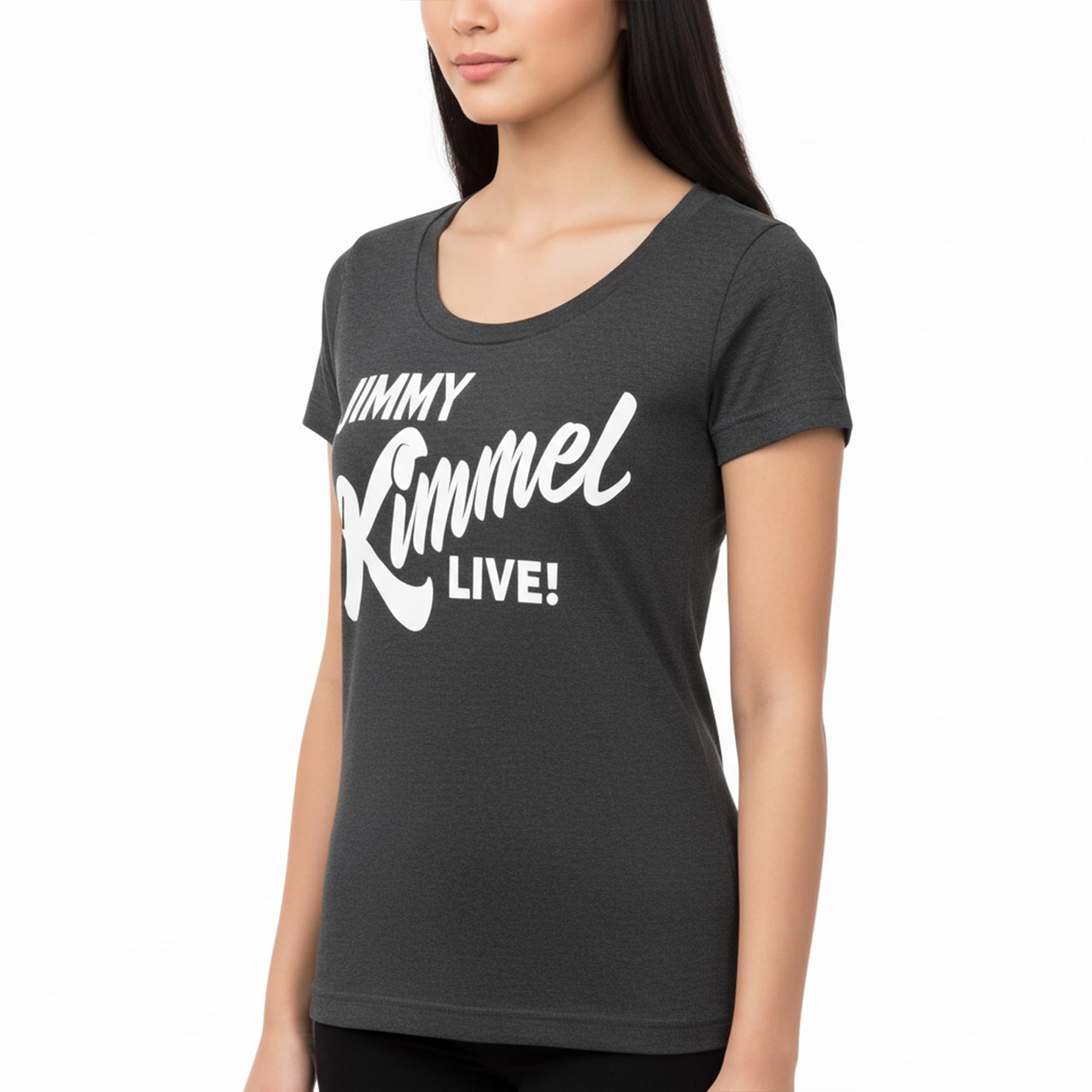 Jimmy Kimmel Live! Hollywood Heather Charcoal Scoop Neck Tee Shirt Adult