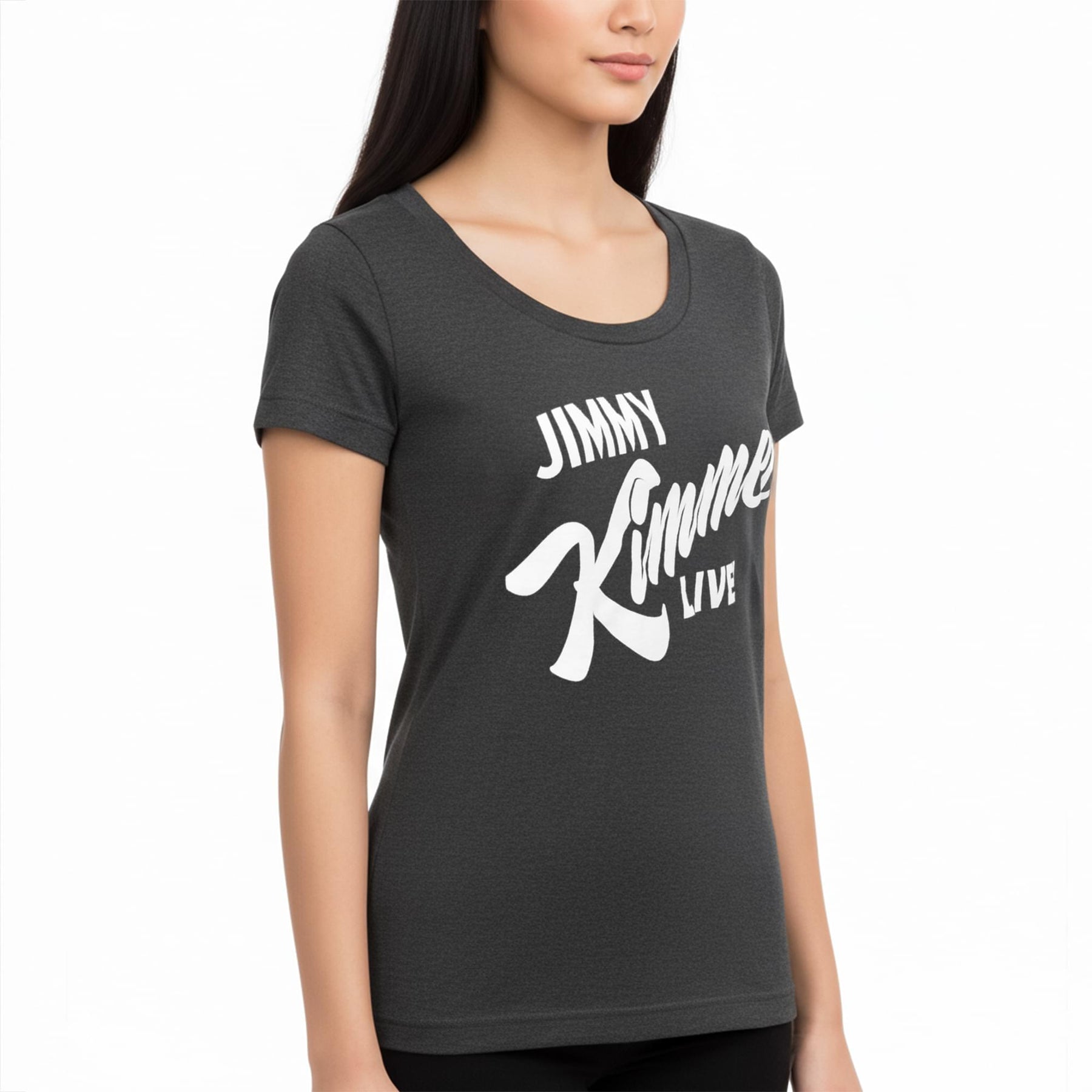 Jimmy Kimmel Live! Hollywood Heather Charcoal Scoop Neck Tee Shirt Adult