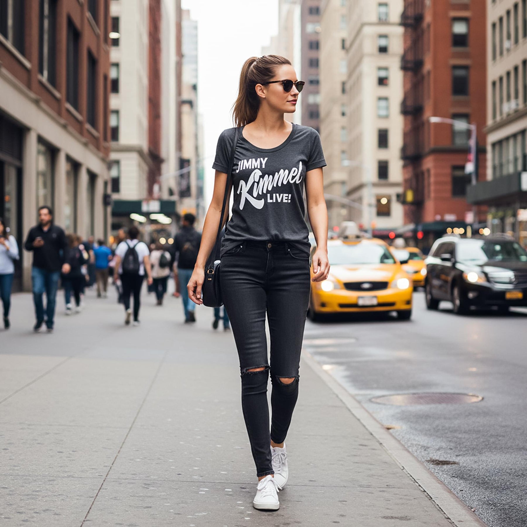 Jimmy Kimmel Live! Hollywood Heather Charcoal Scoop Neck Tee Shirt Adult