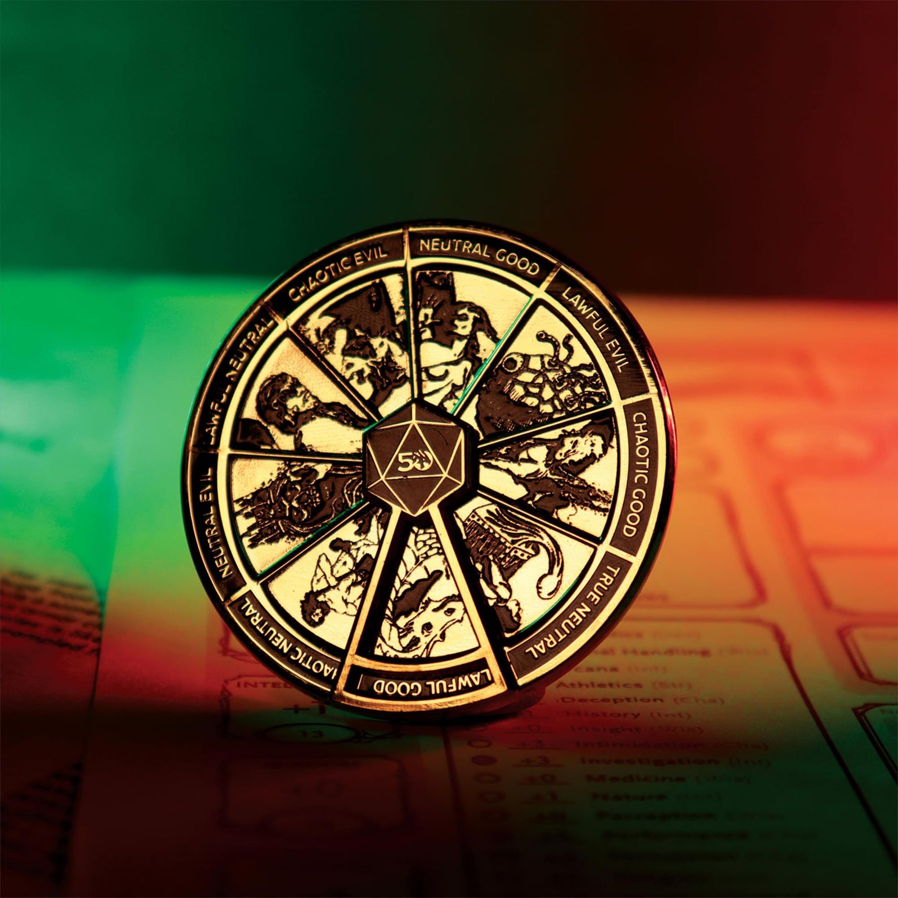 Dungeons & Dragons Gold Plated Alignment Spinner Pin Badge