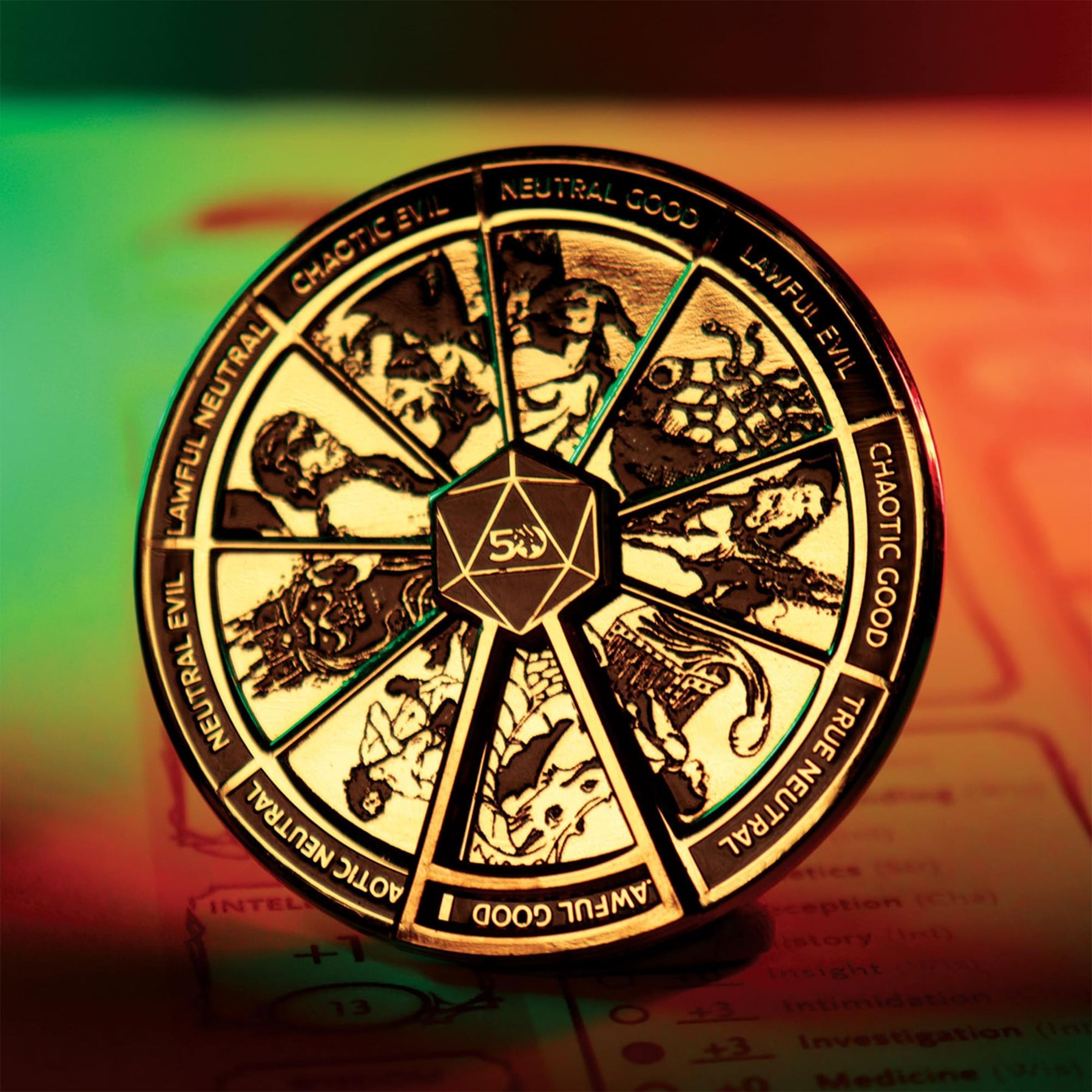 Dungeons & Dragons Gold Plated Alignment Spinner Pin Badge