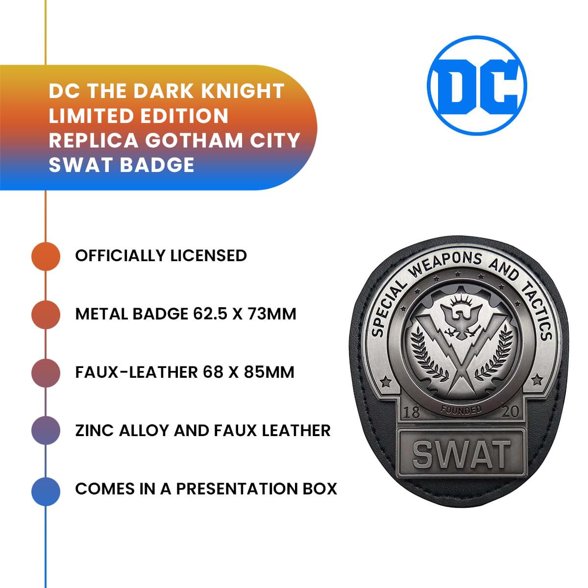 DC Batman Dark Knight Replica Gotham City SWAT Badge