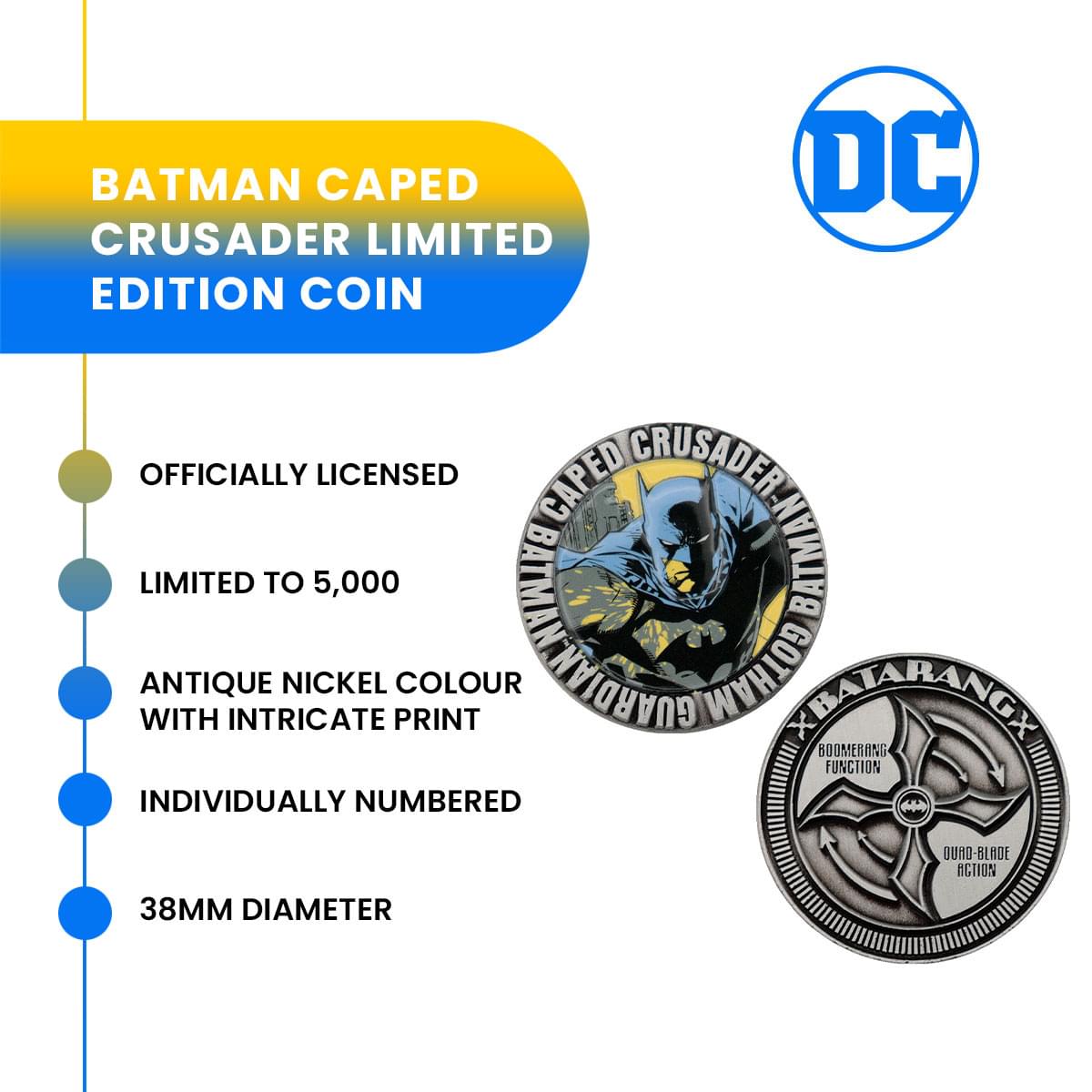 DC Batman Caped Crusader Boomerang Replica Coin
