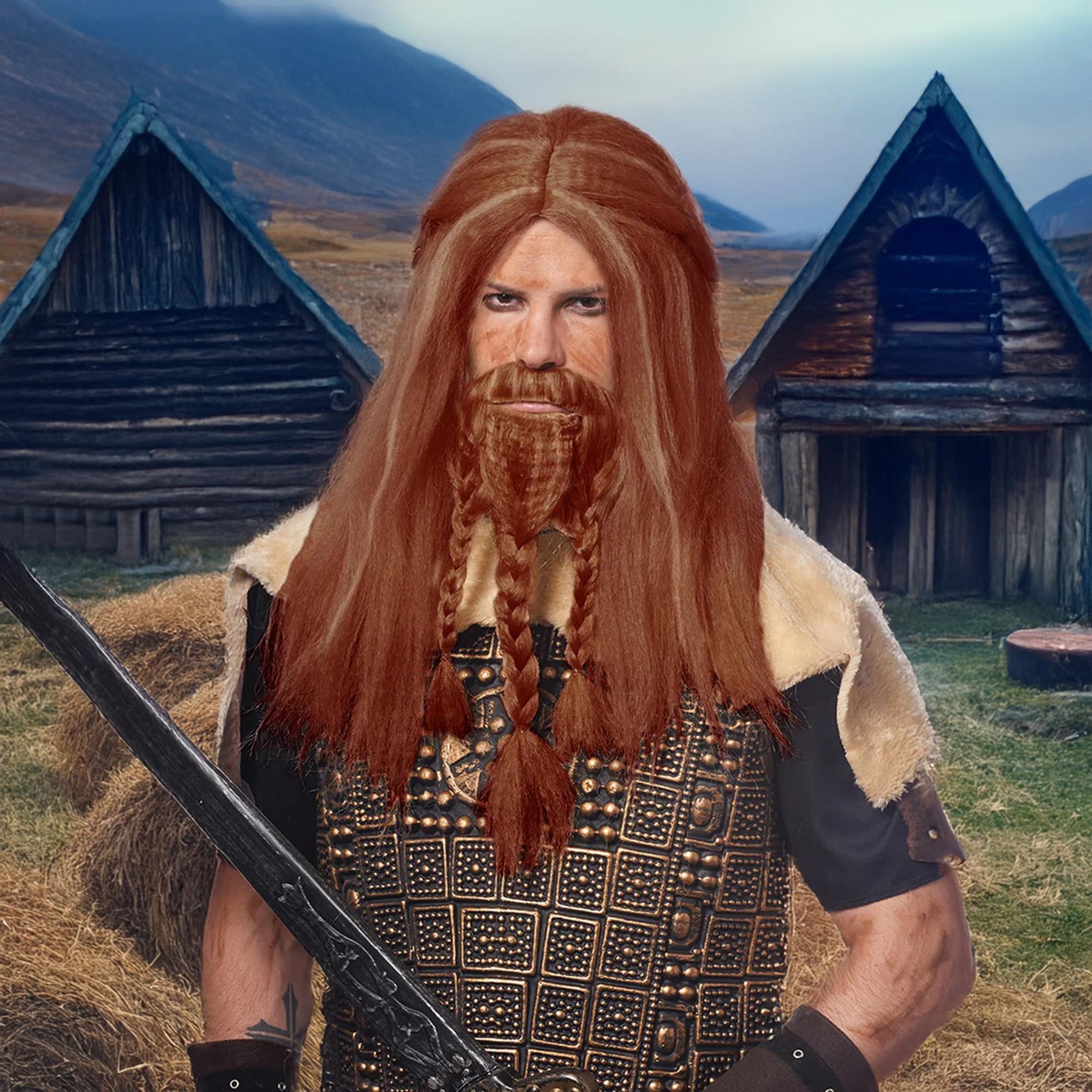 Viking Adult Costume Wig | Natural Red