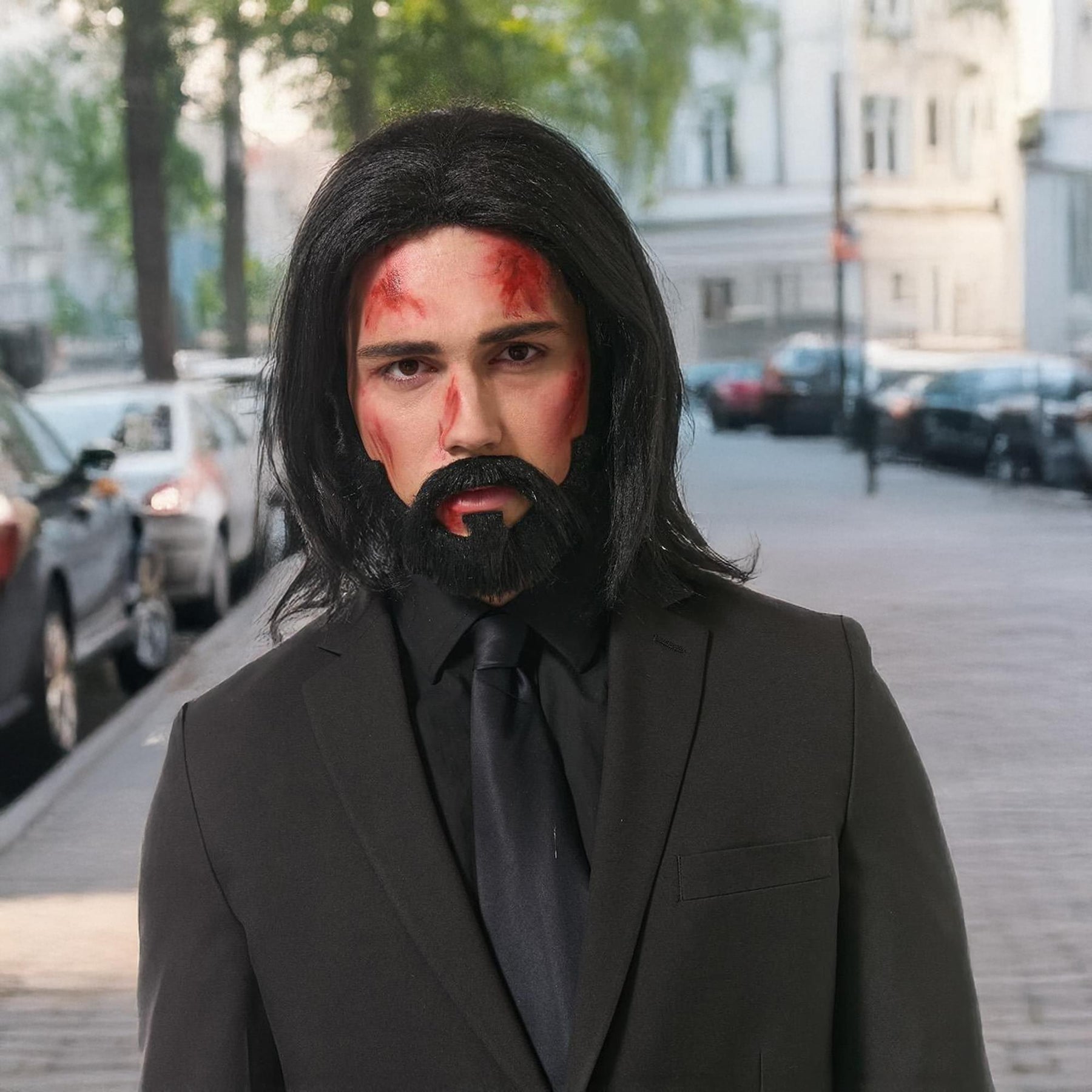 Hitman Adult Costume Wig and Beard Set | Black