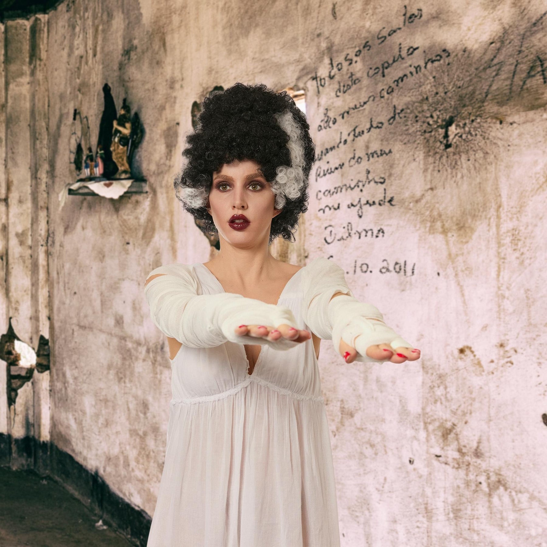 Bride of Frankenstein Adult Costume Wig | Black and White