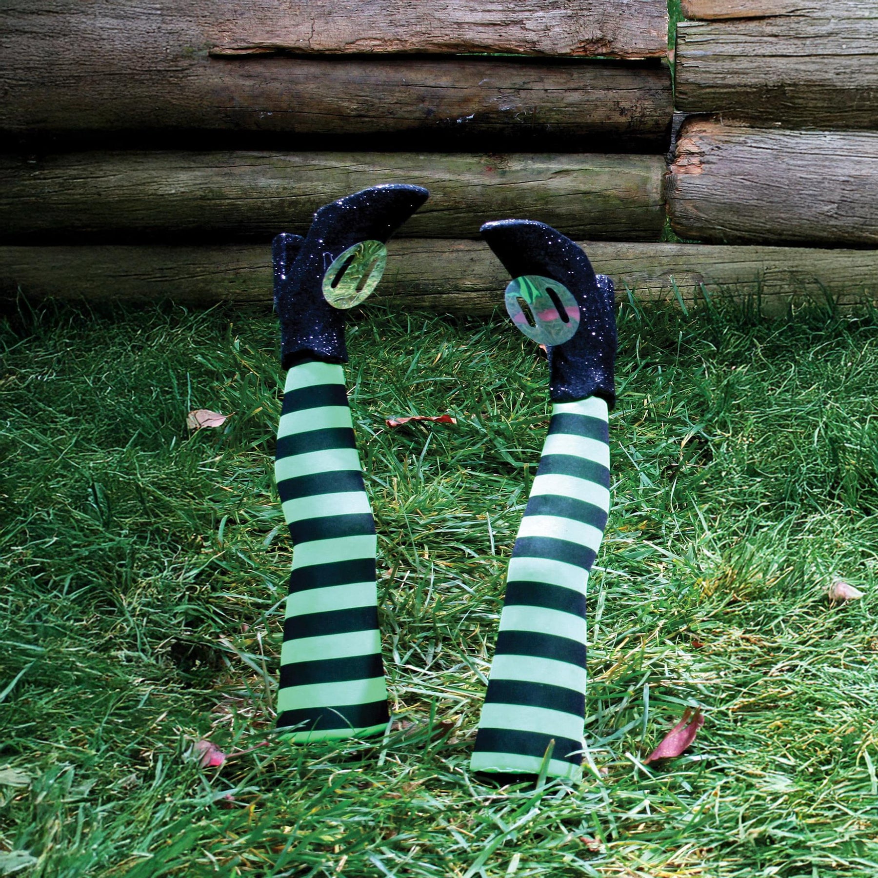 Witch Legs Yard Stakes Green/Black Halloween Décor