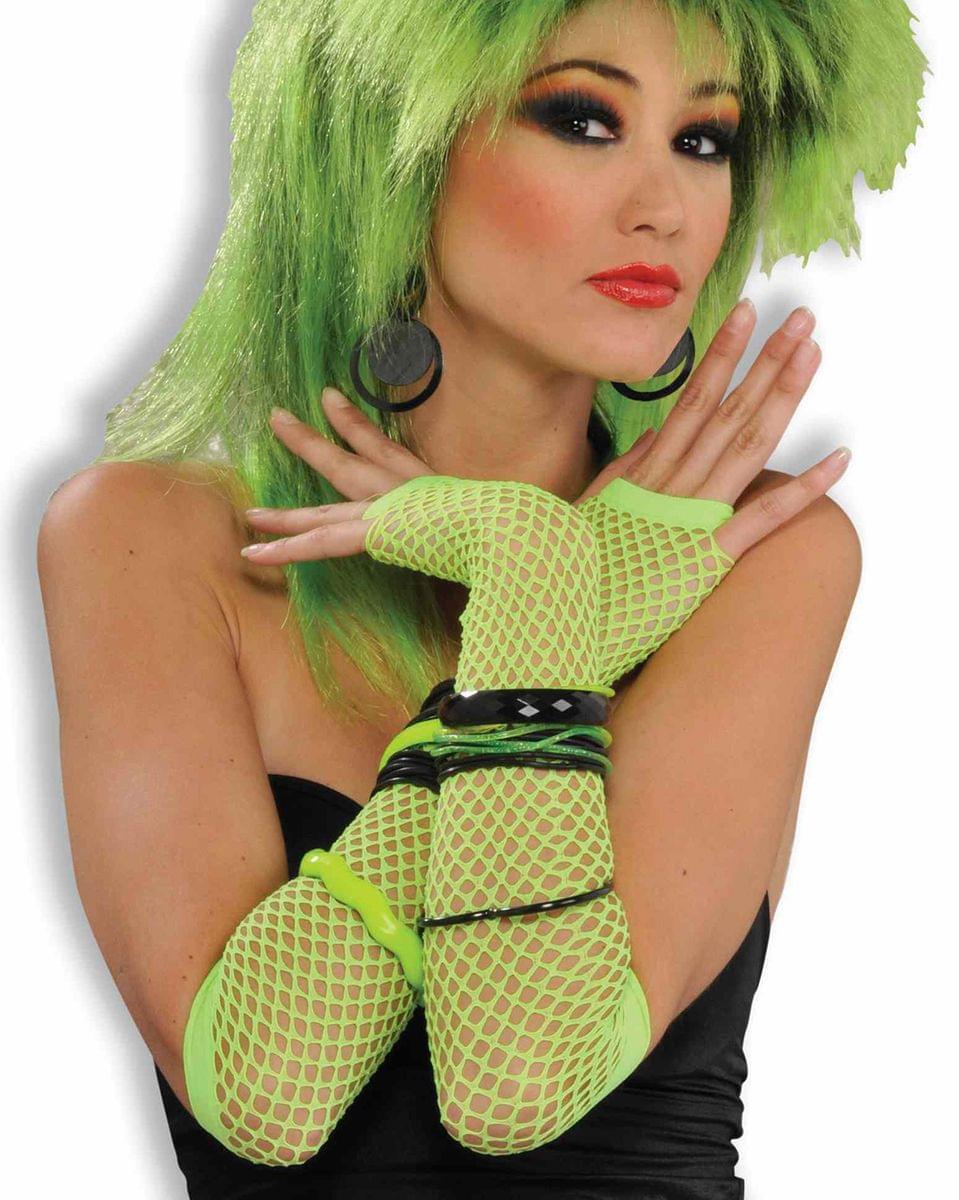 Fishnet Fingerless Long Costume Glove Green