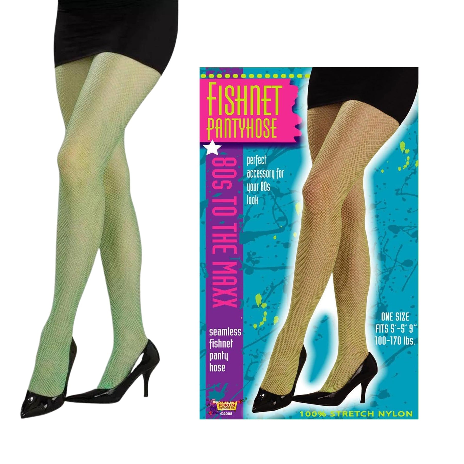 80's Neon Green Adult Costume Fishnet Tights