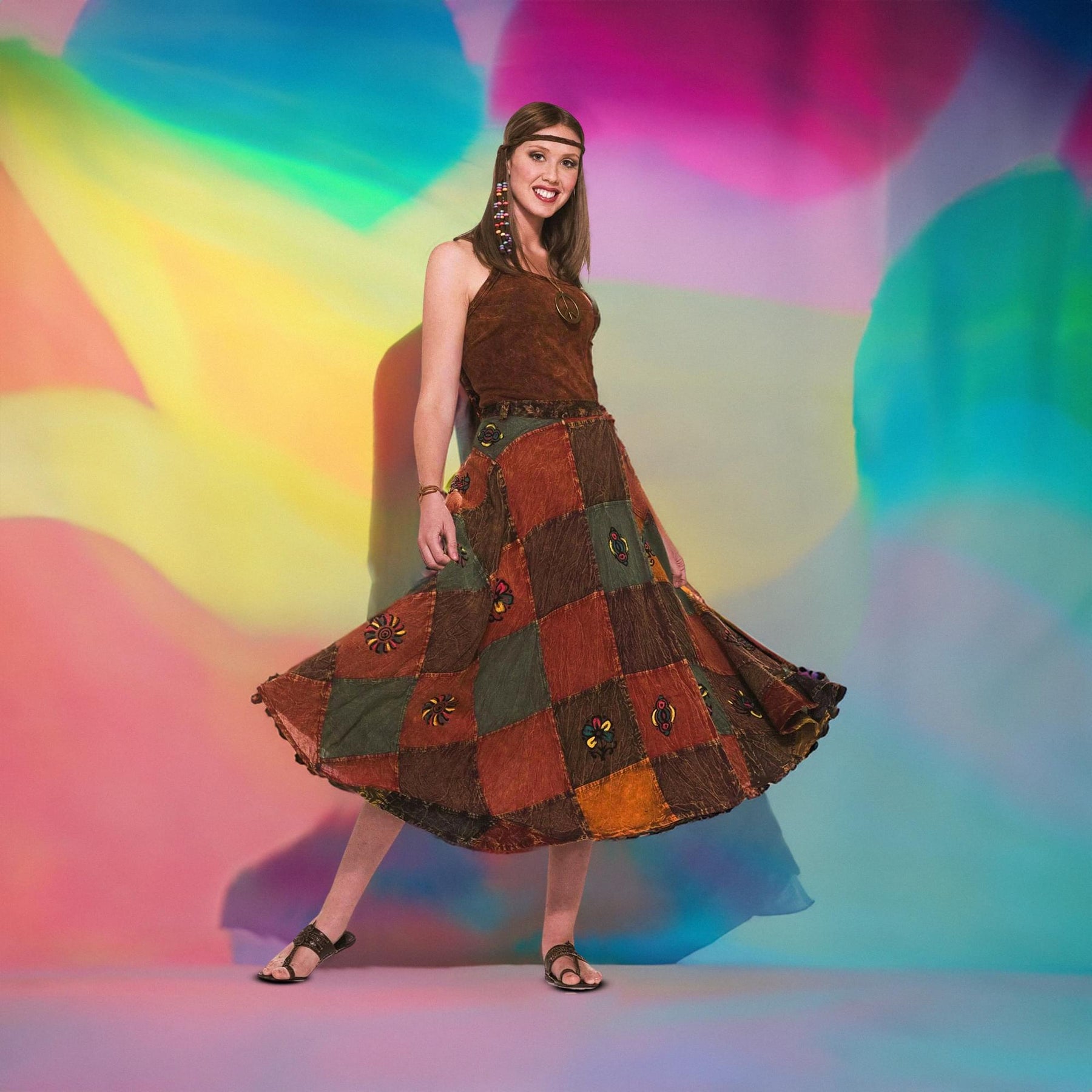 60's 70's Hippie Patch Costume Skirt Adult Standard