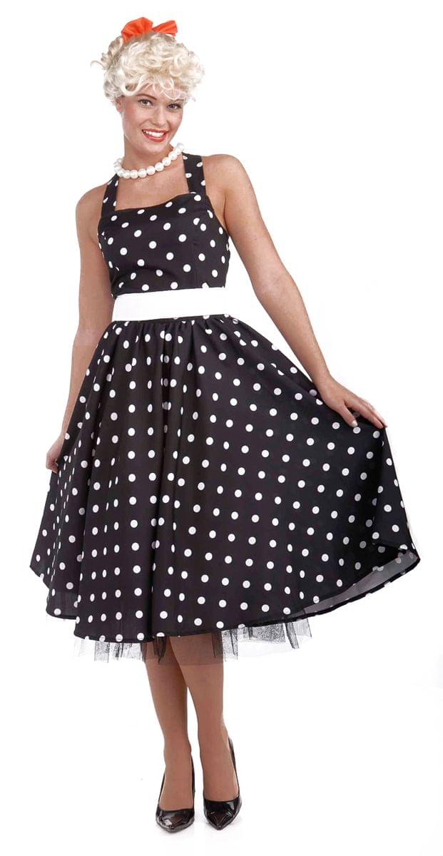 50's Black & White Dot Dress Costume w/Crinoline Adult