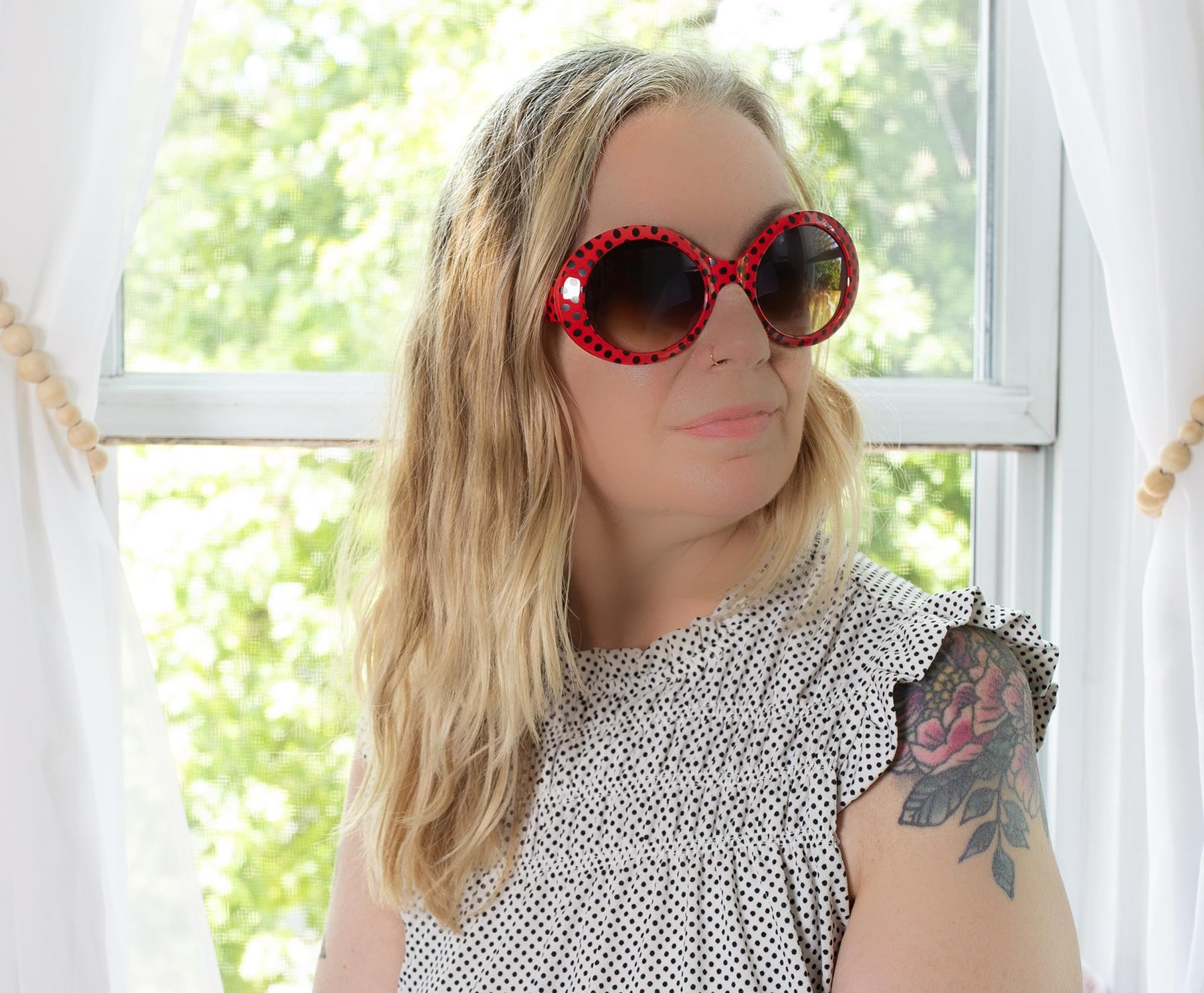 Retro Rock Red Polkadot Costume Sunglasses Adult