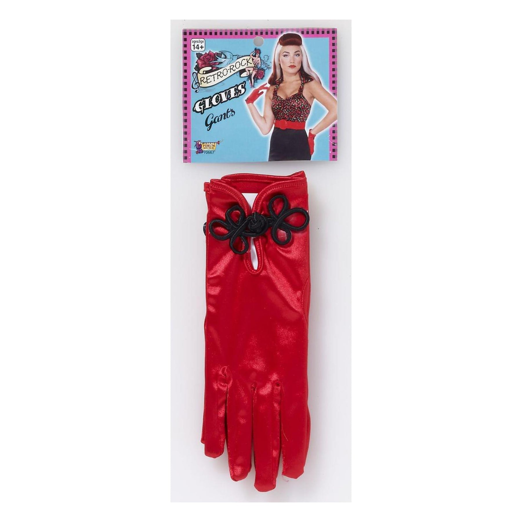 Retro Rock Red Satin Short Costume Gloves Adult