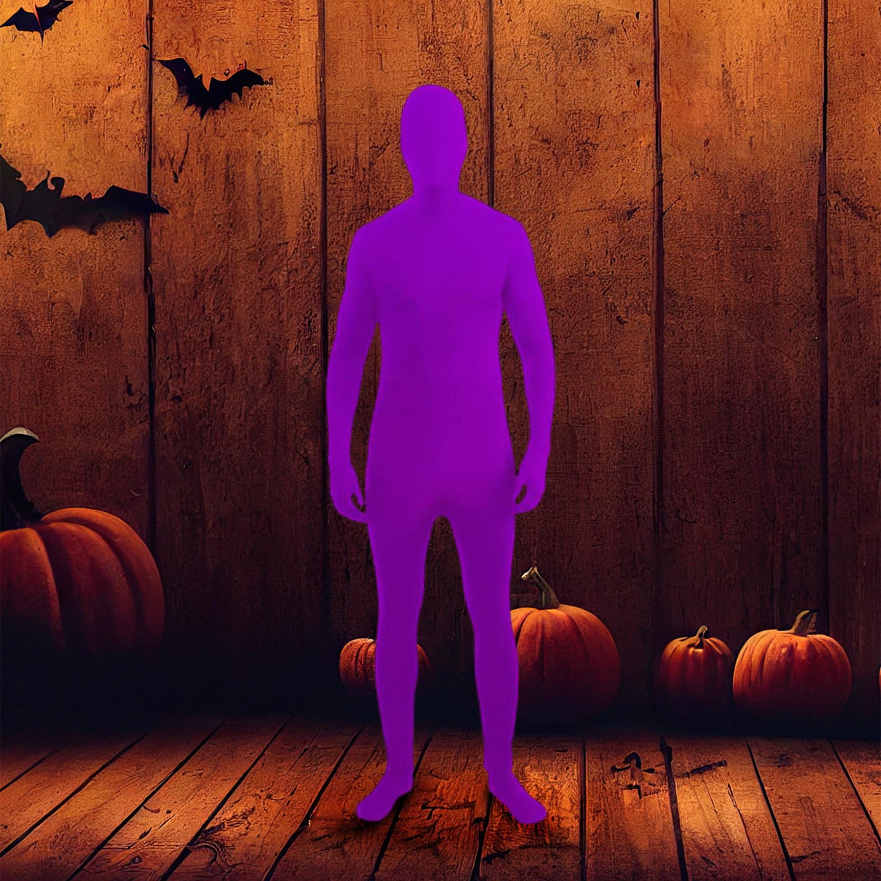 Disappearing Man Stretch Costume Jumpsuit Teen: Neon Purple