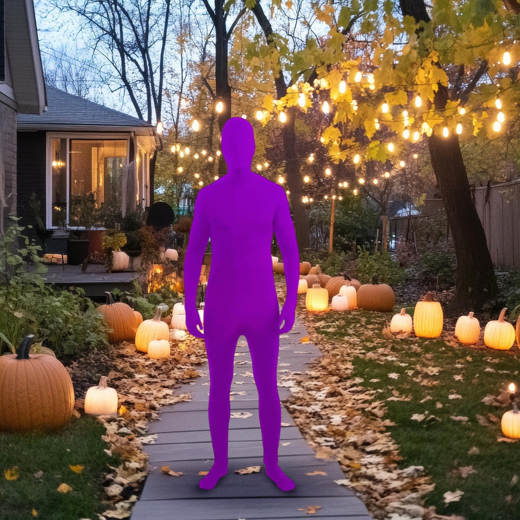 Disappearing Man Stretch Costume Jumpsuit Teen: Neon Purple