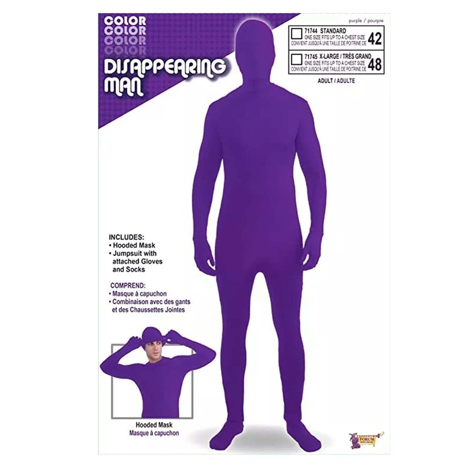 Disappearing Man Stretch Costume Jumpsuit Teen: Neon Purple