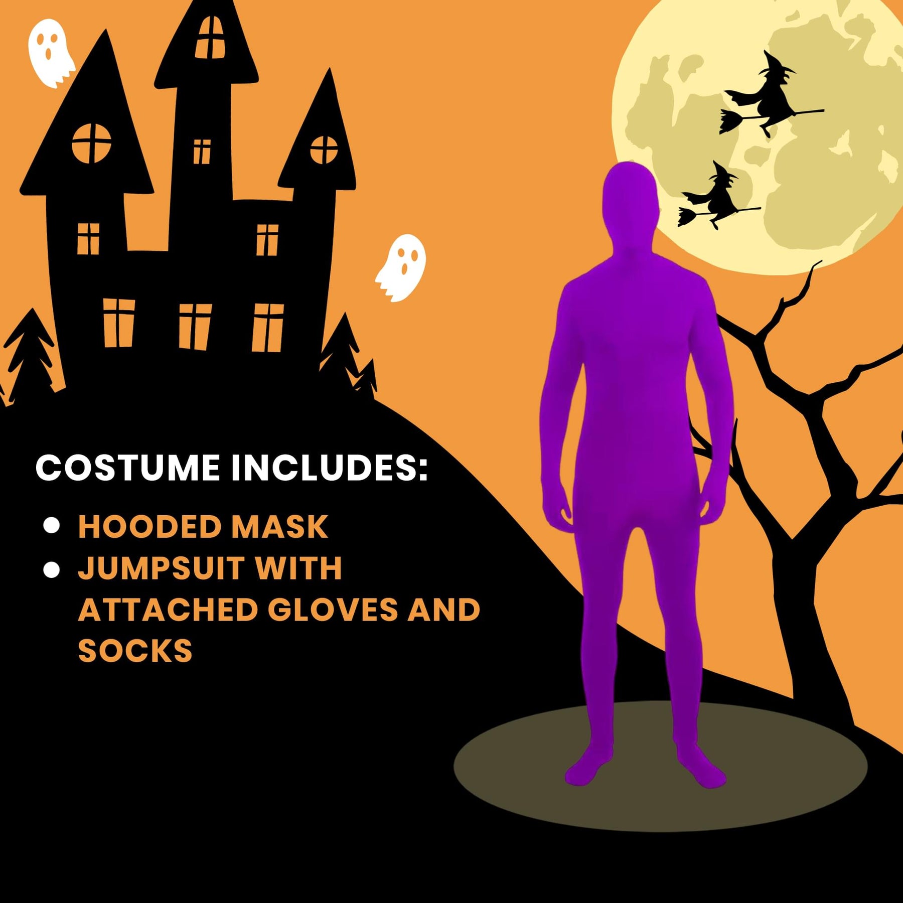 Disappearing Man Stretch Costume Jumpsuit Teen: Neon Purple