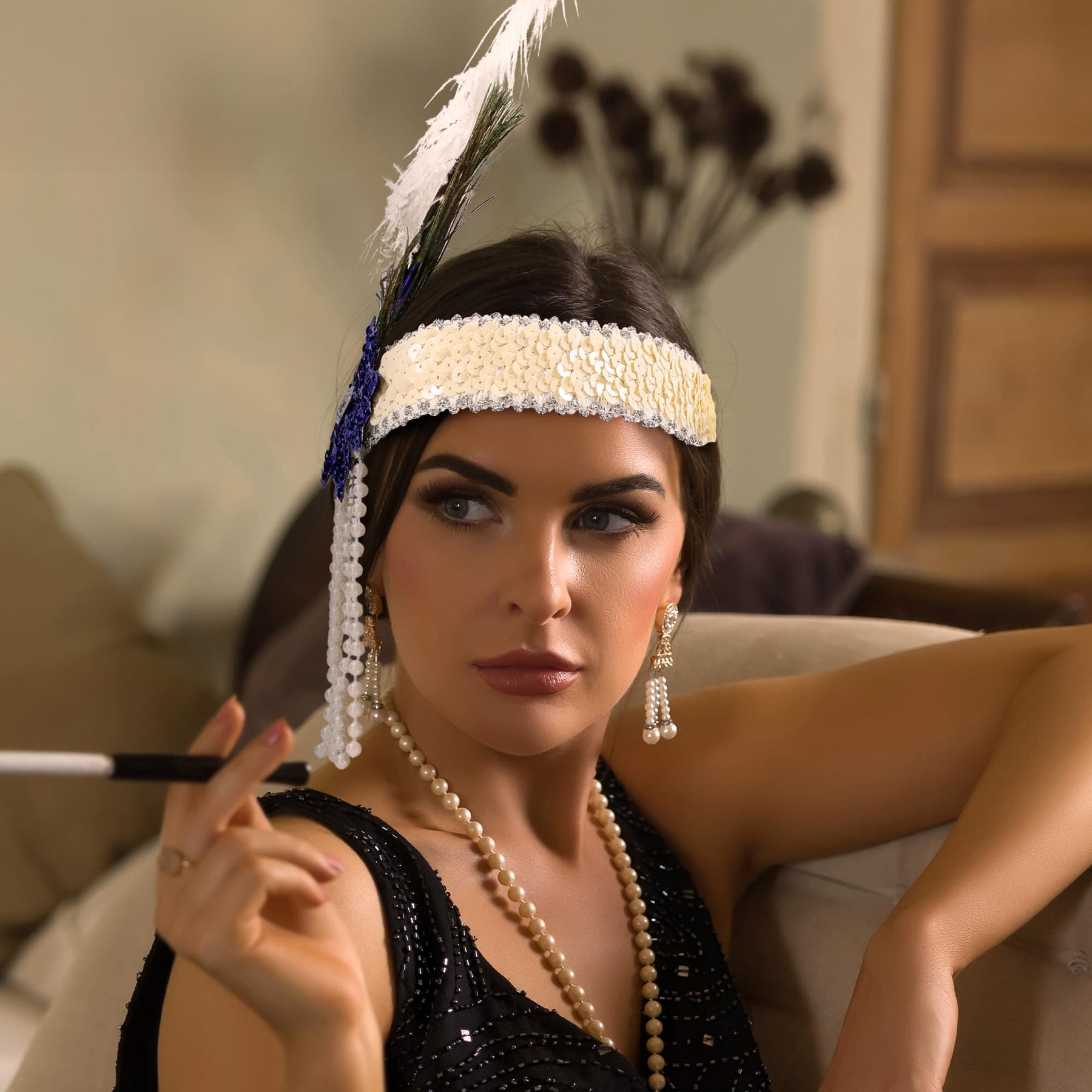 Roaring 20's Deluxe Costume Headband Beige