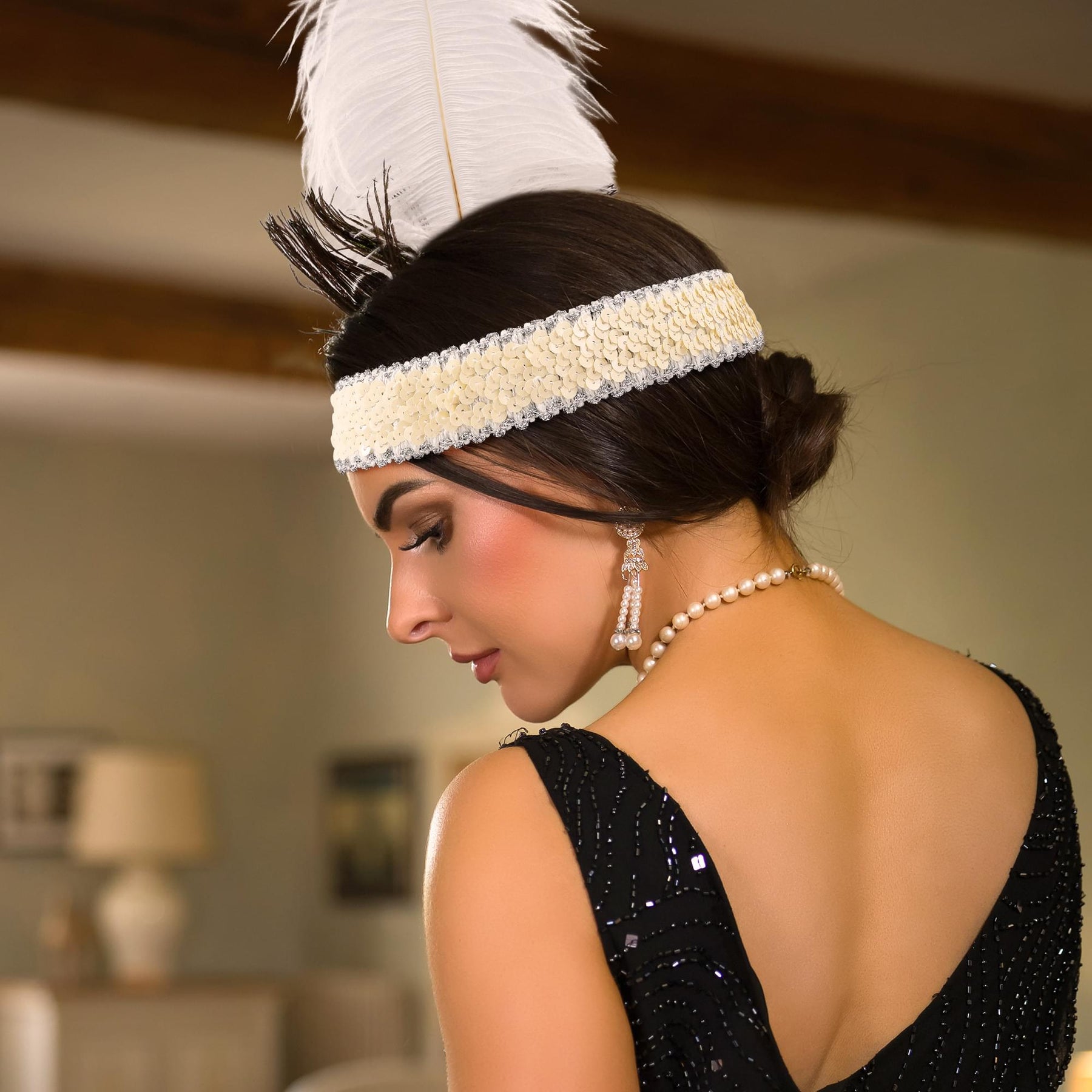 Roaring 20's Deluxe Costume Headband Beige