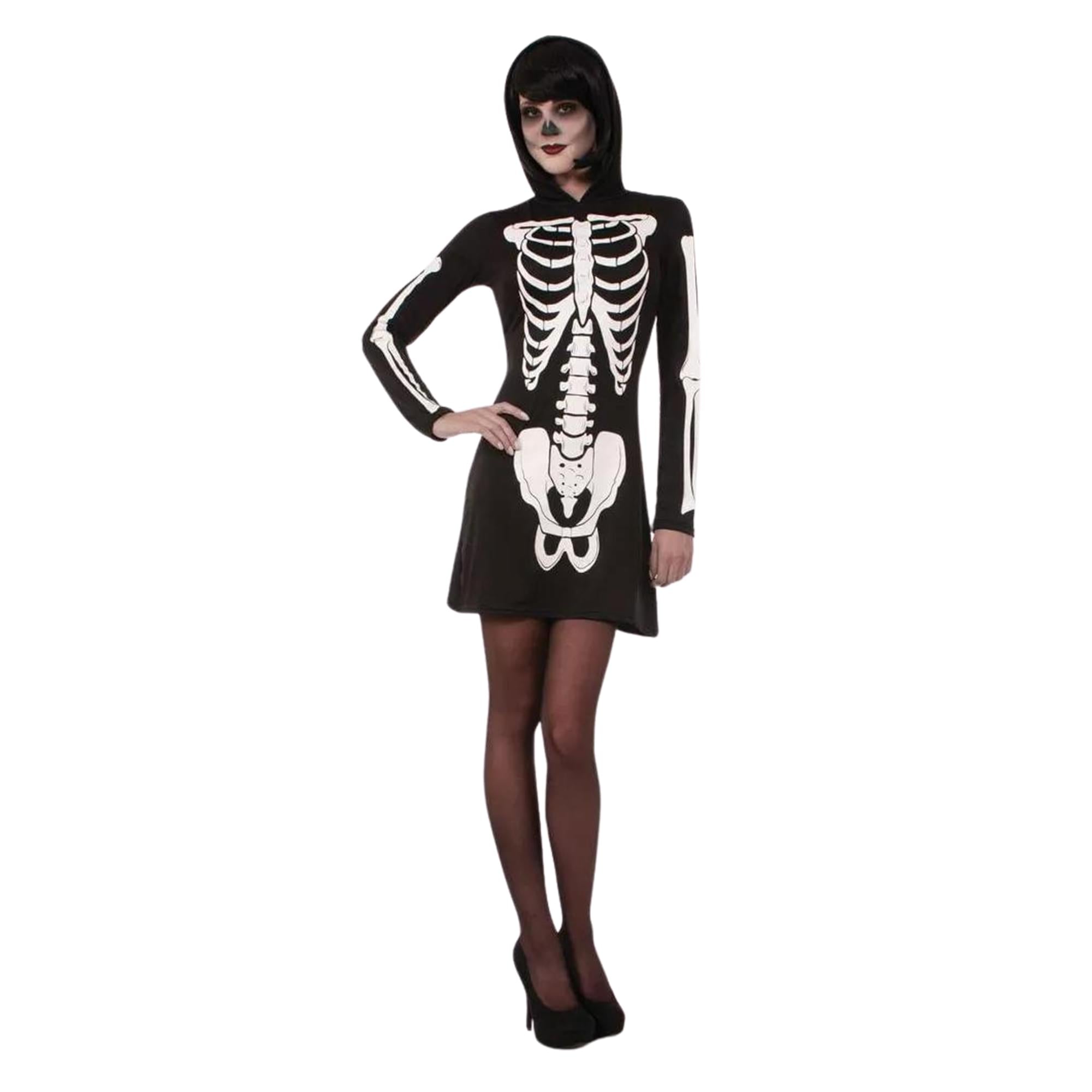 skeleton mini dress HDE Women's Skeleton Dress Halloween Costume Long Sleeve Mini Dress Glow In  Dark M