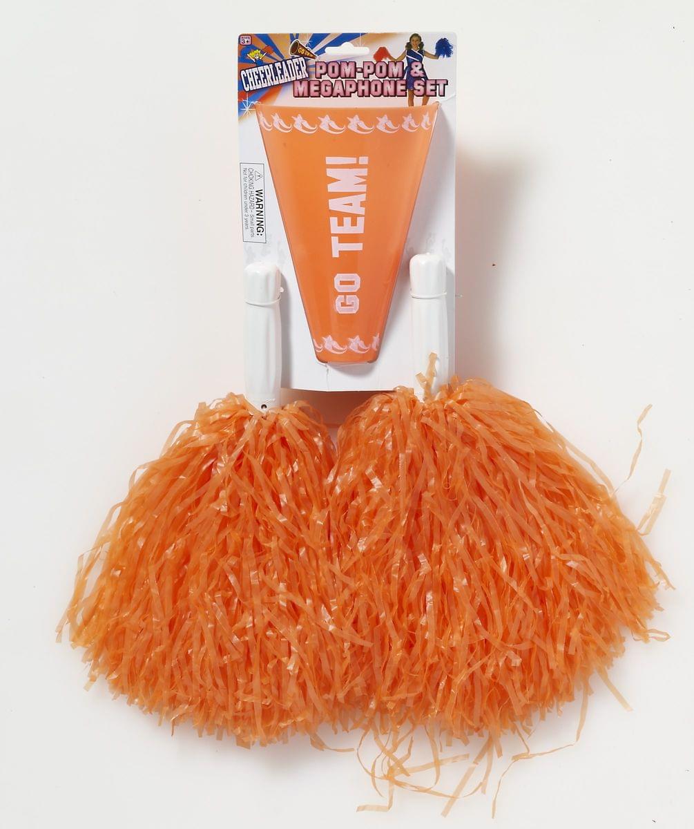 Cheerleader Pom Pom & Megaphone Costume Accessory Set: Orange