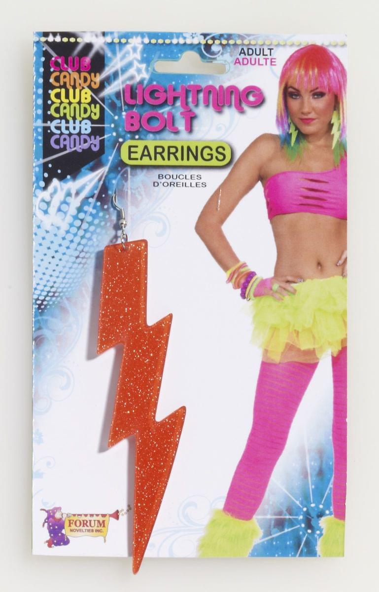 Club Candy Neon Lightning Bolt Costume Earrings: Orange