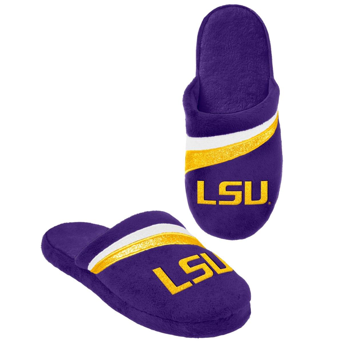 LSU Tigers NCAA Adult Glitter Stripe Slide Slipper